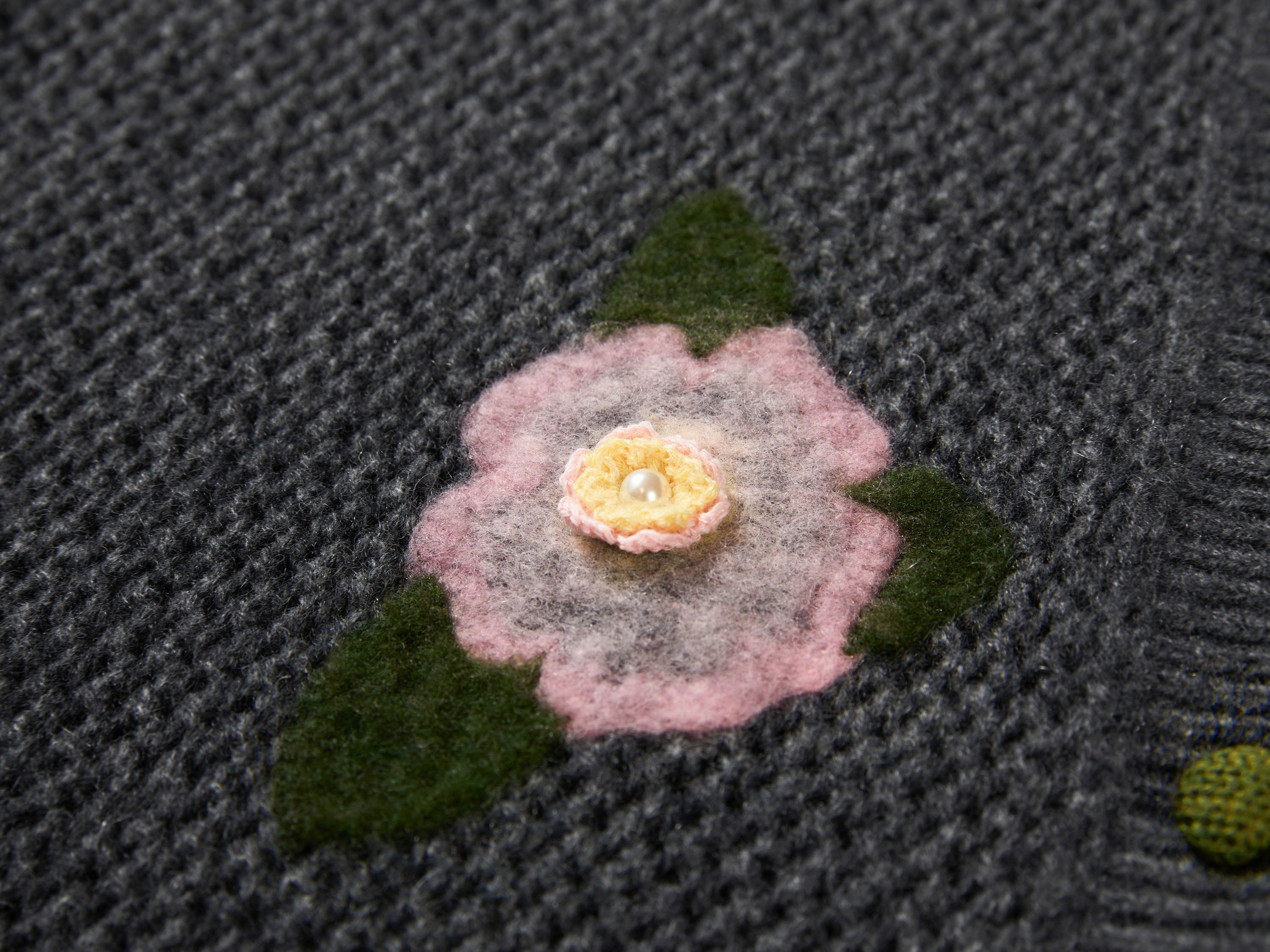 YAYING Crew Neck Flocked Cashmere Knit Cardigan