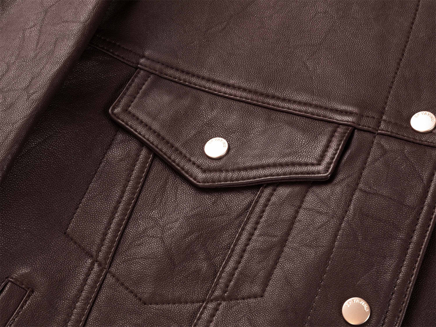 EP YAYING Leather Round Neck Leather Jacket
