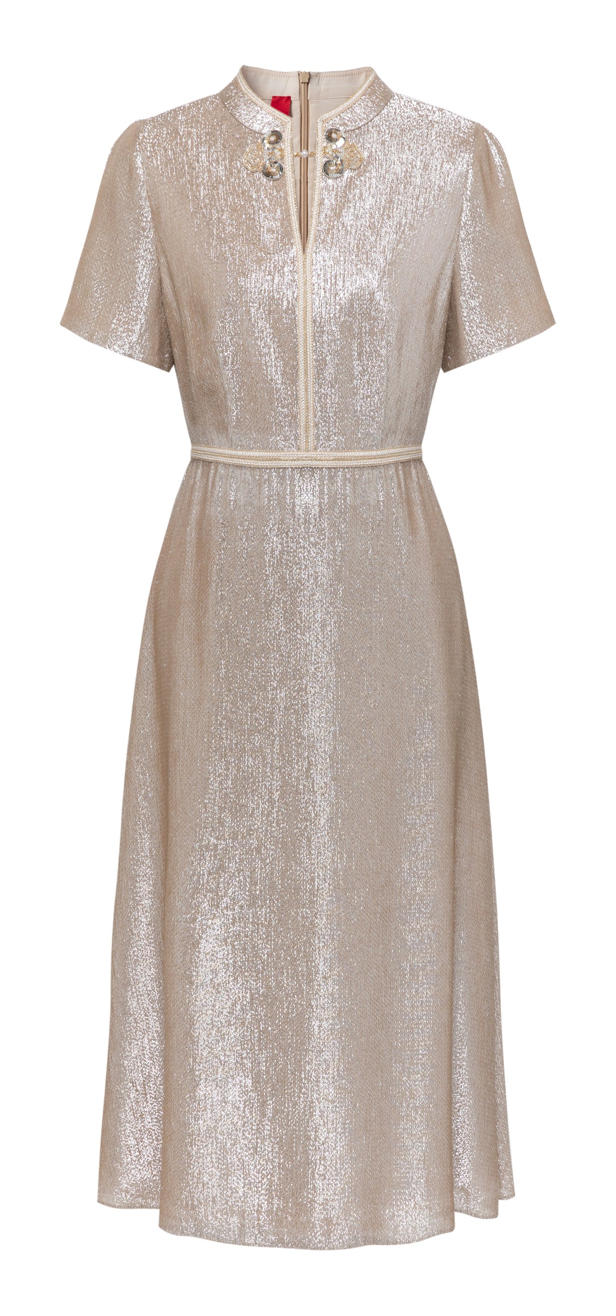 YAYING Silk Velvet Jacquard Cinched-Waist Dress