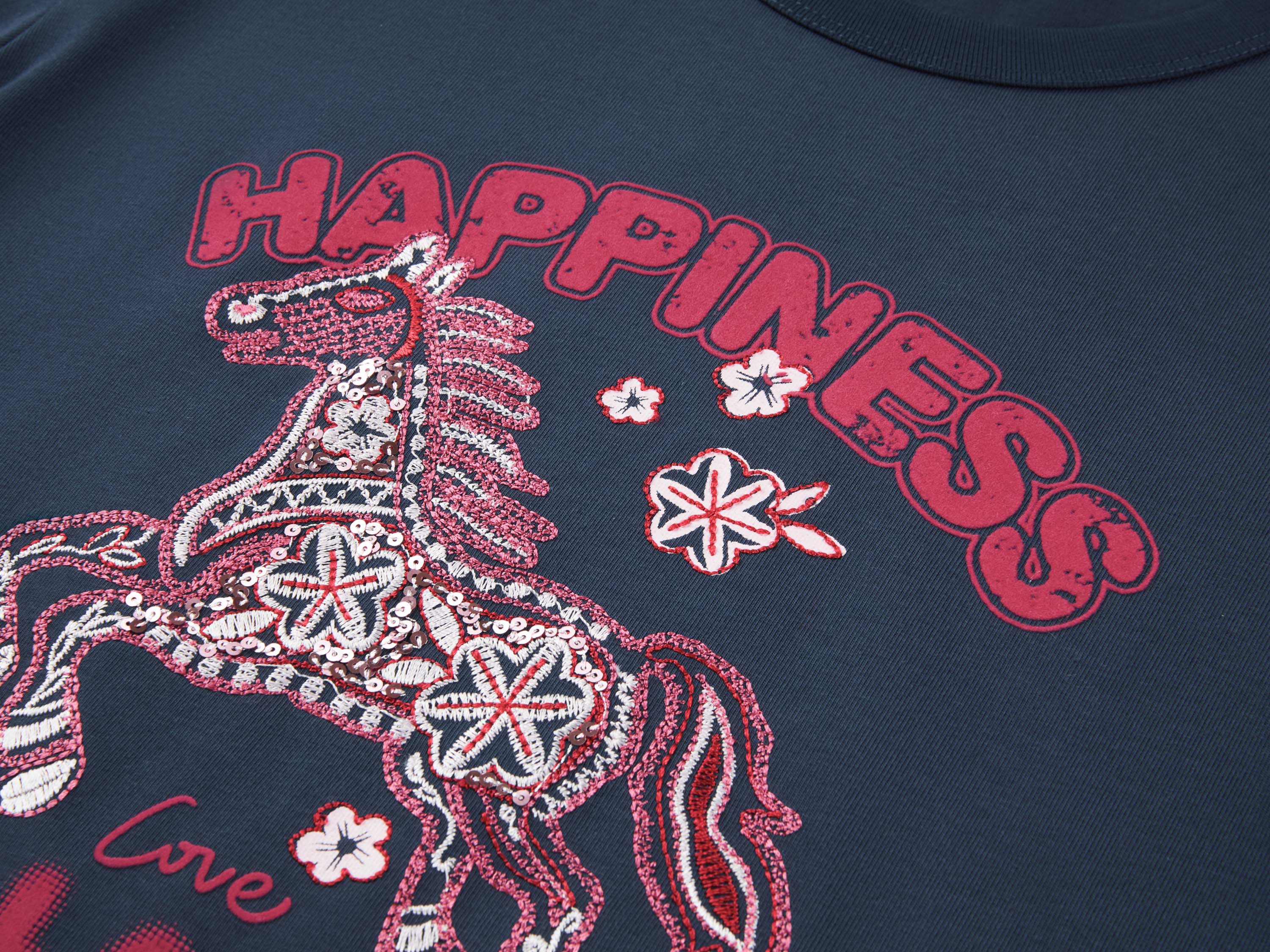 EP YAYING Embroidered Cotton T-Shirt