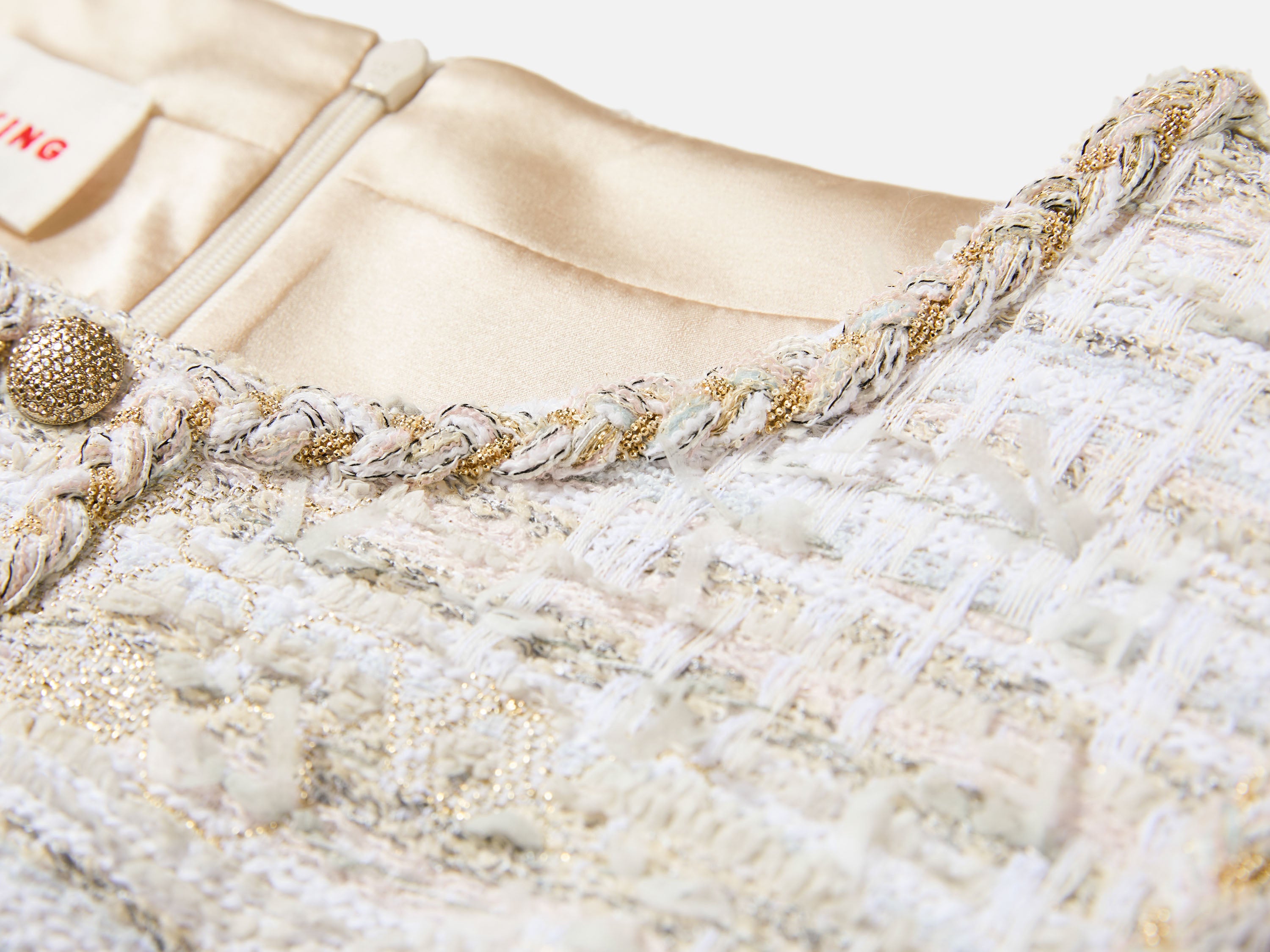 EP YAYING Light Gold Handcrafted Tweed Sleeveless Dress