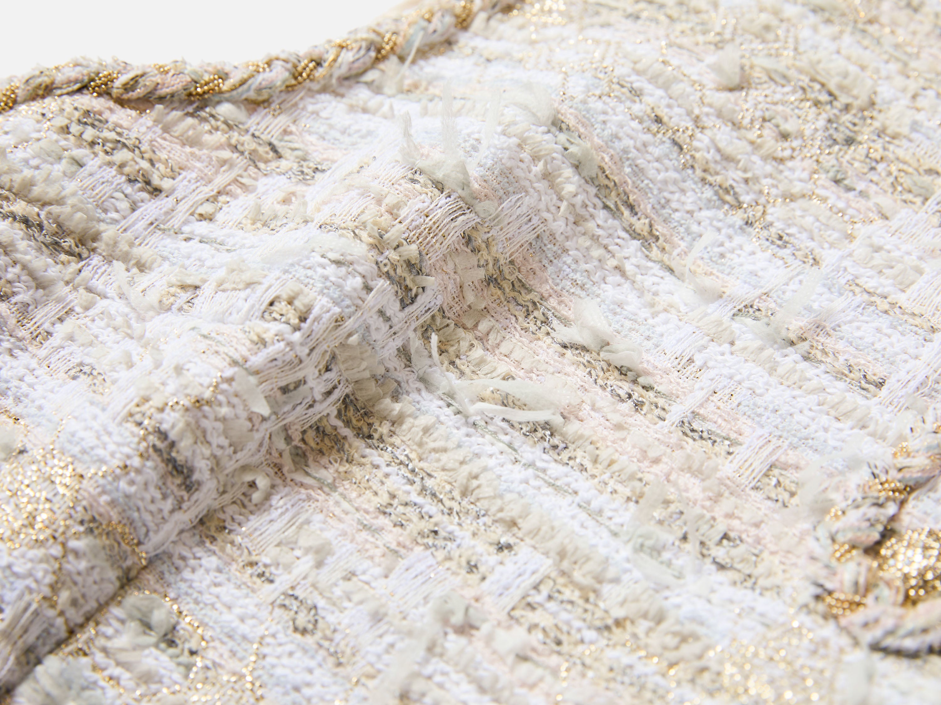 EP YAYING Light Gold Handcrafted Tweed Sleeveless Dress