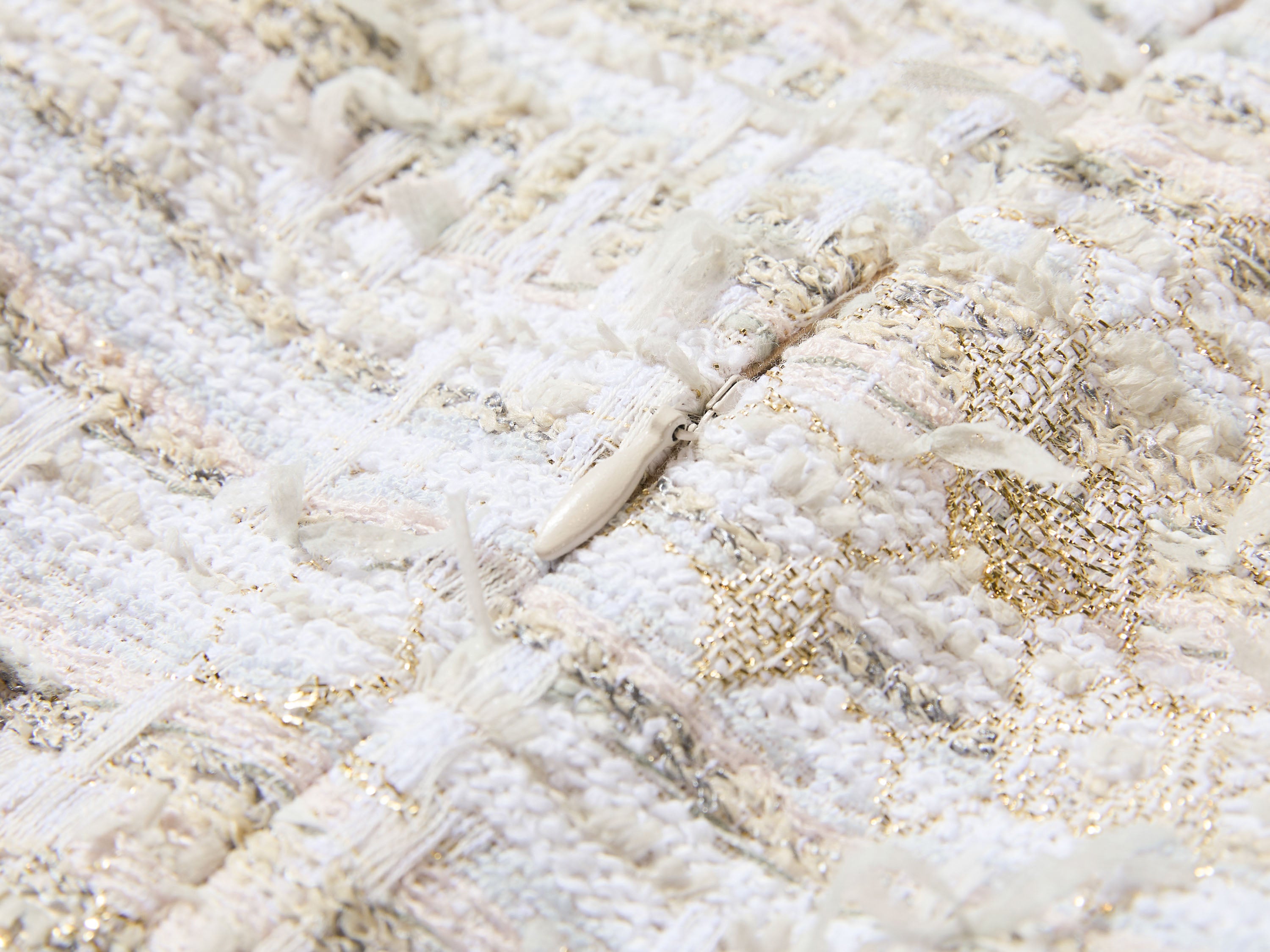 EP YAYING Light Gold Handcrafted Tweed Sleeveless Dress