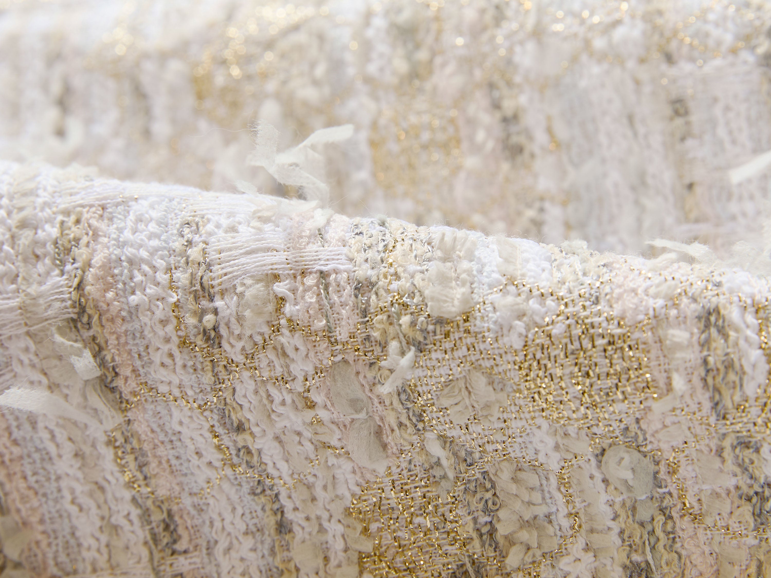 EP YAYING Light Gold Handcrafted Tweed Sleeveless Dress