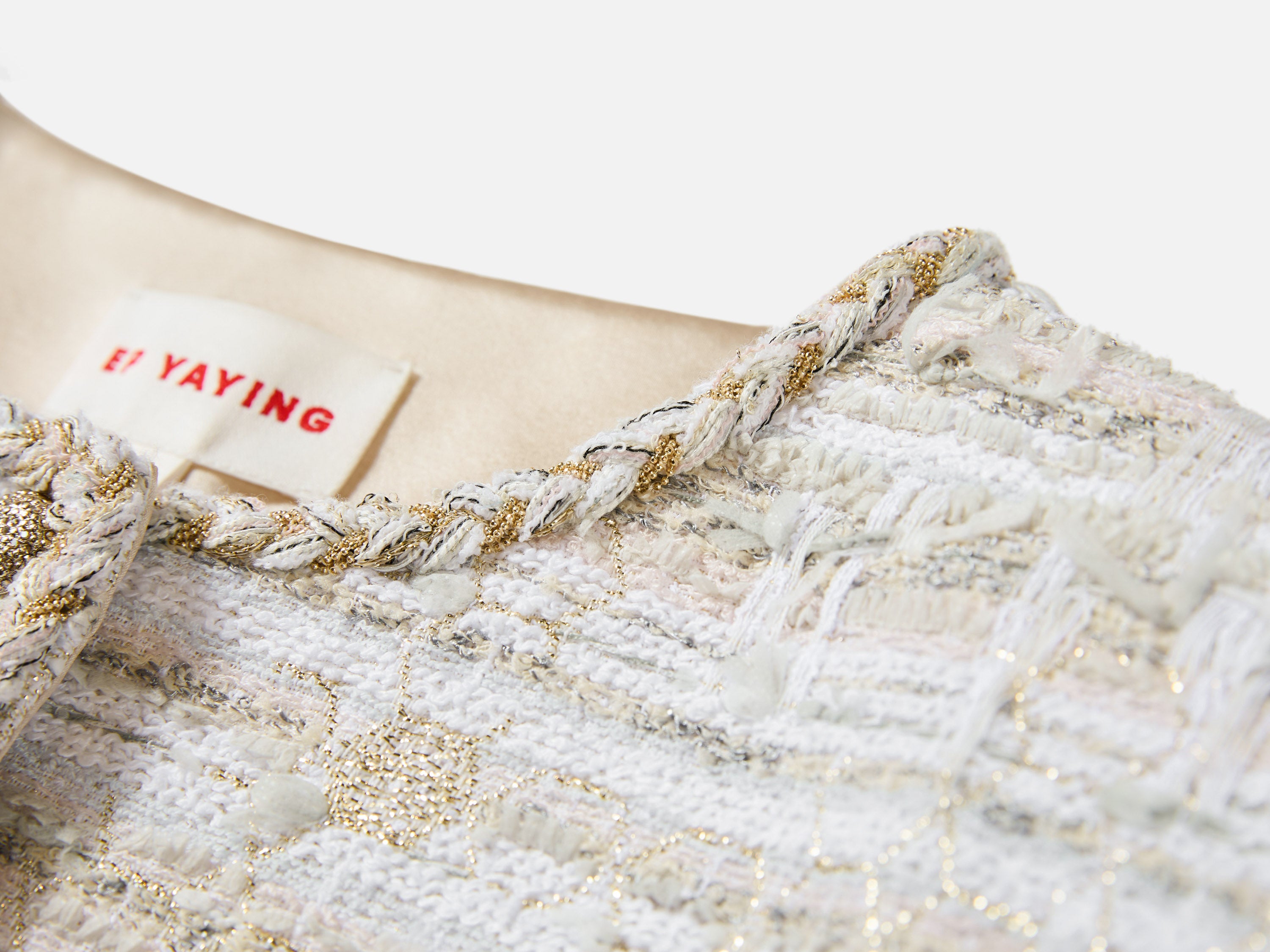 EP YAYING Light Gold Handcrafted Tweed Short Jacket