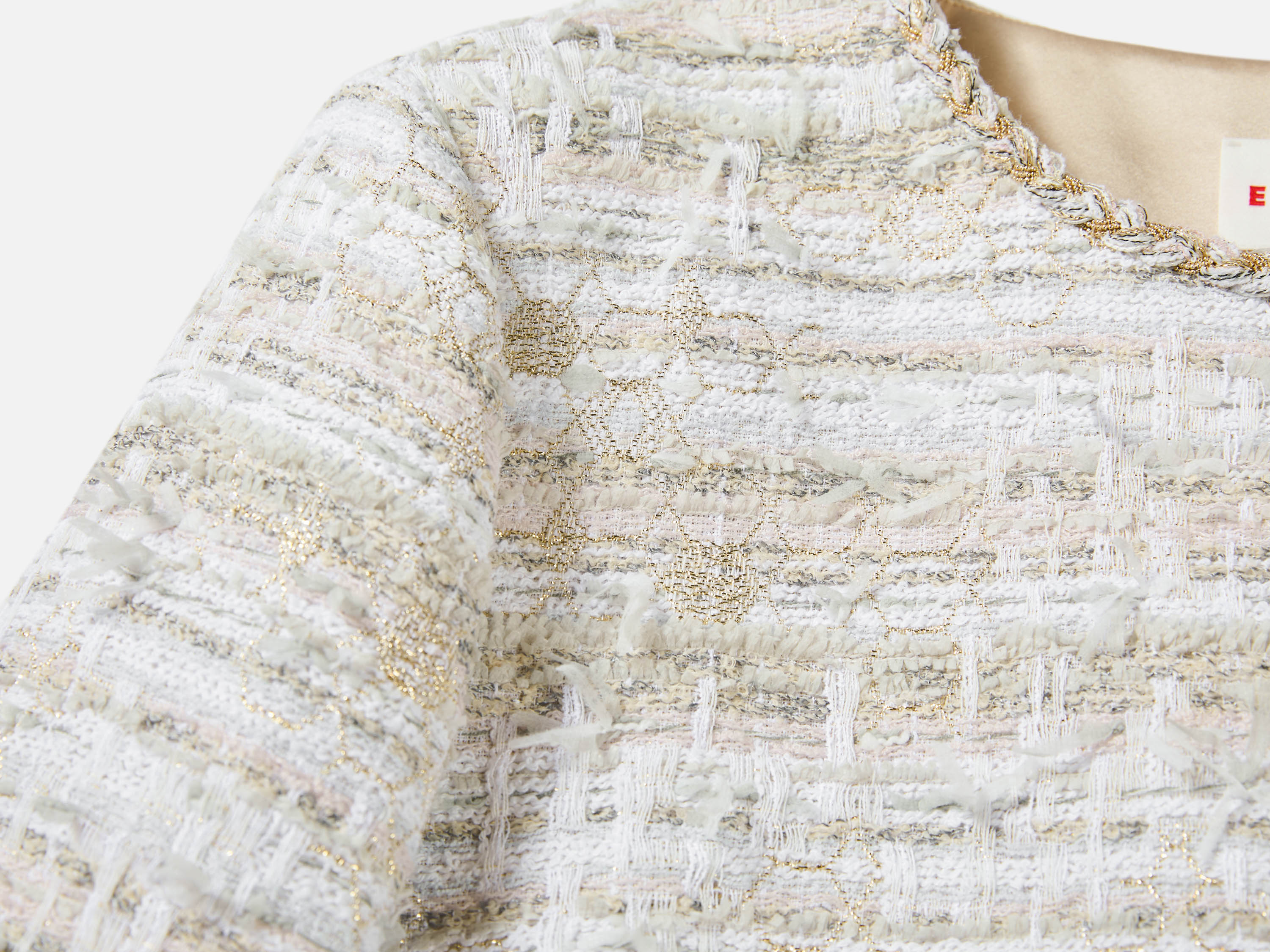 EP YAYING Light Gold Handcrafted Tweed Short Jacket