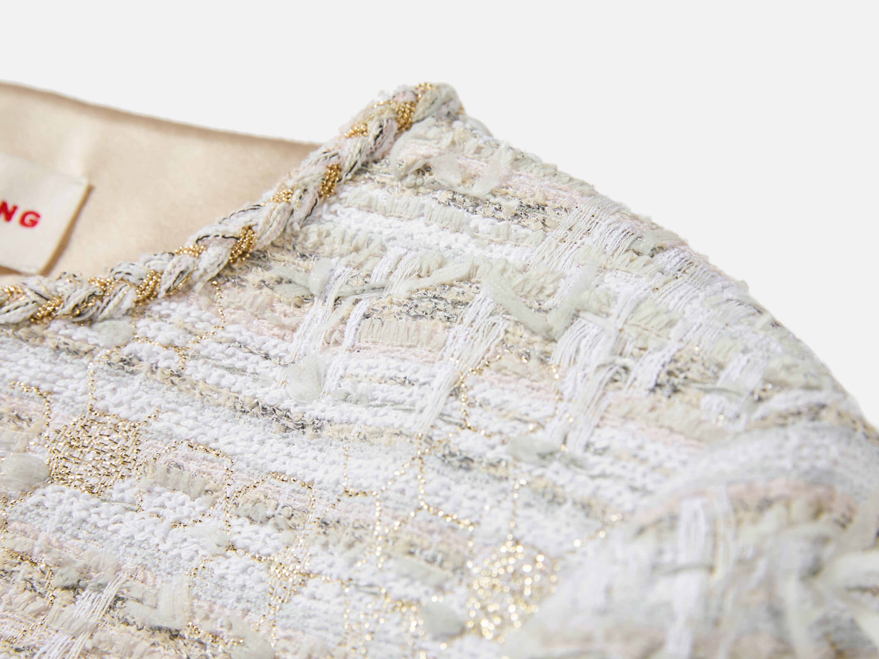 EP YAYING Light Gold Handcrafted Tweed Short Jacket