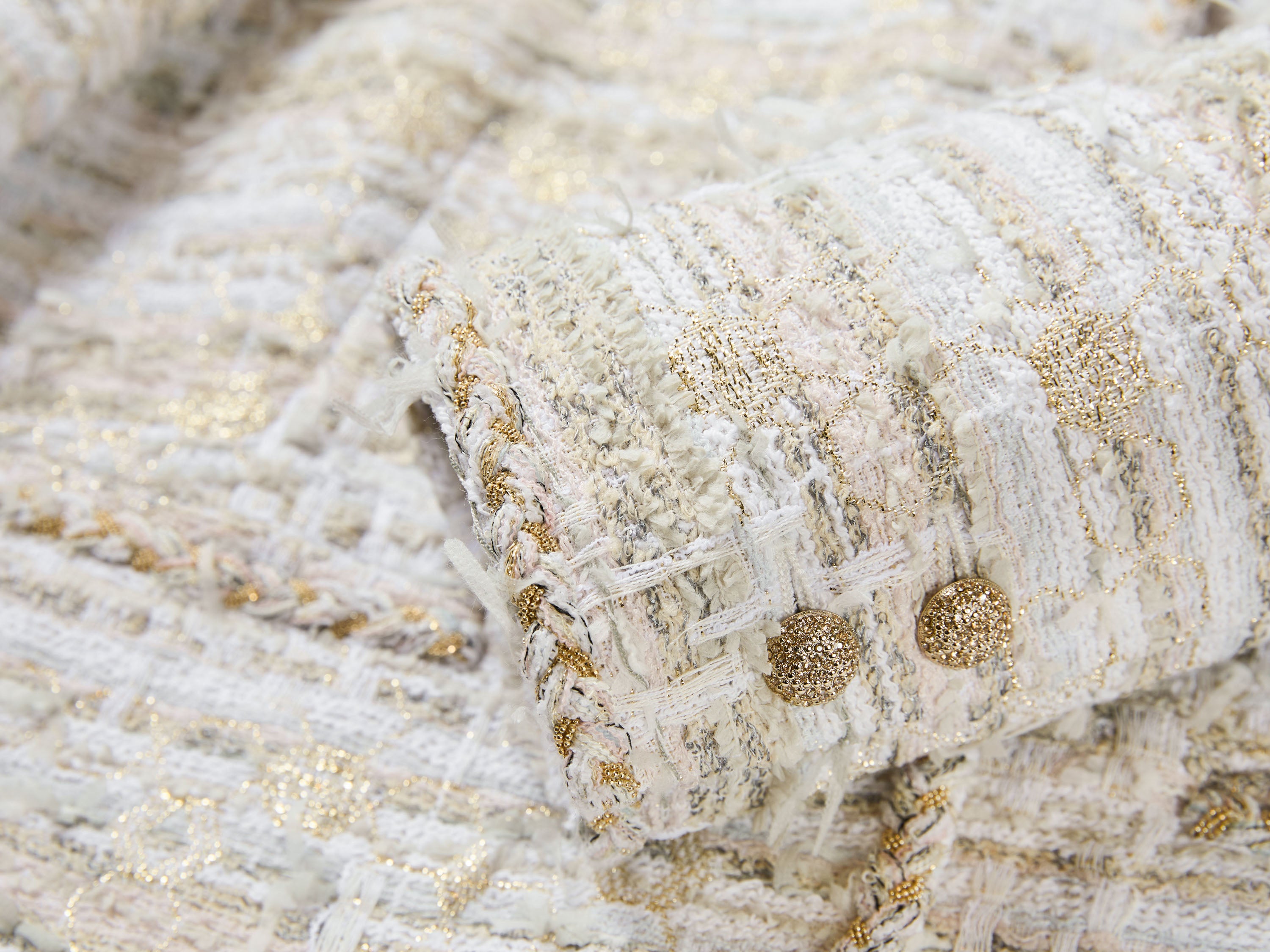 EP YAYING Light Gold Handcrafted Tweed Short Jacket