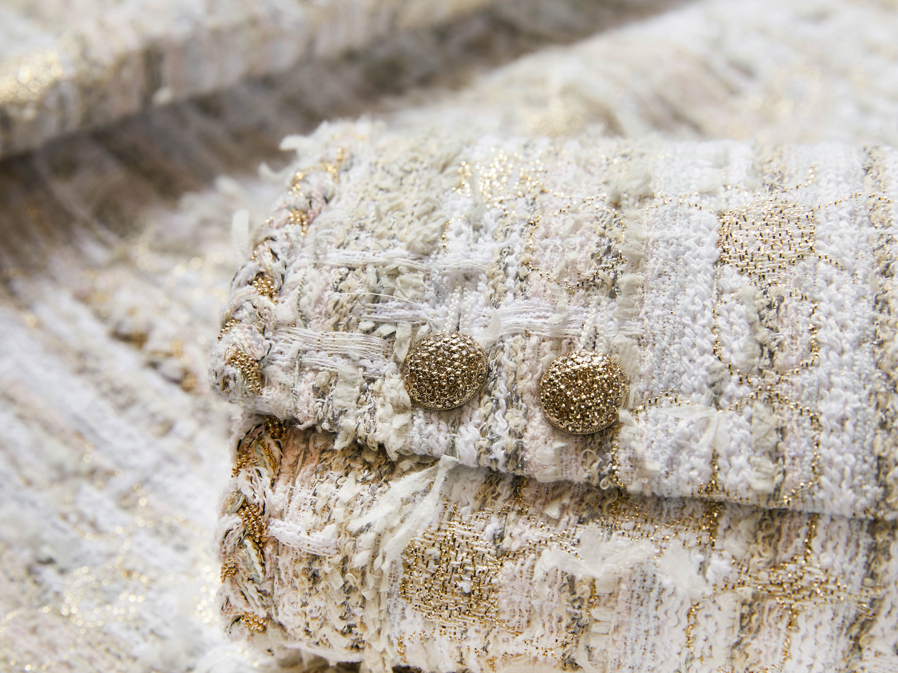 EP YAYING Light Gold Handcrafted Tweed Short Jacket