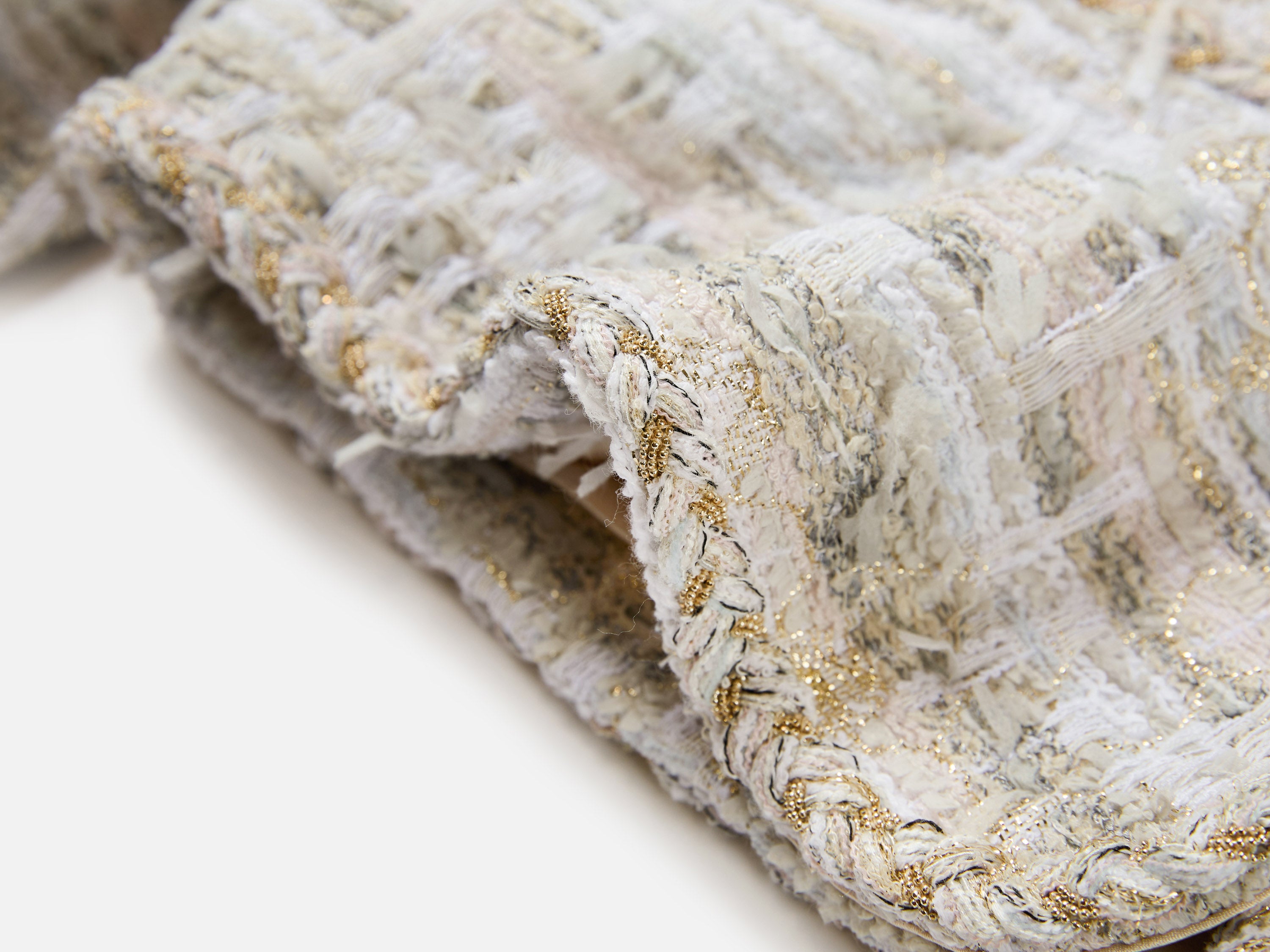 EP YAYING Light Gold Handcrafted Tweed Short Jacket