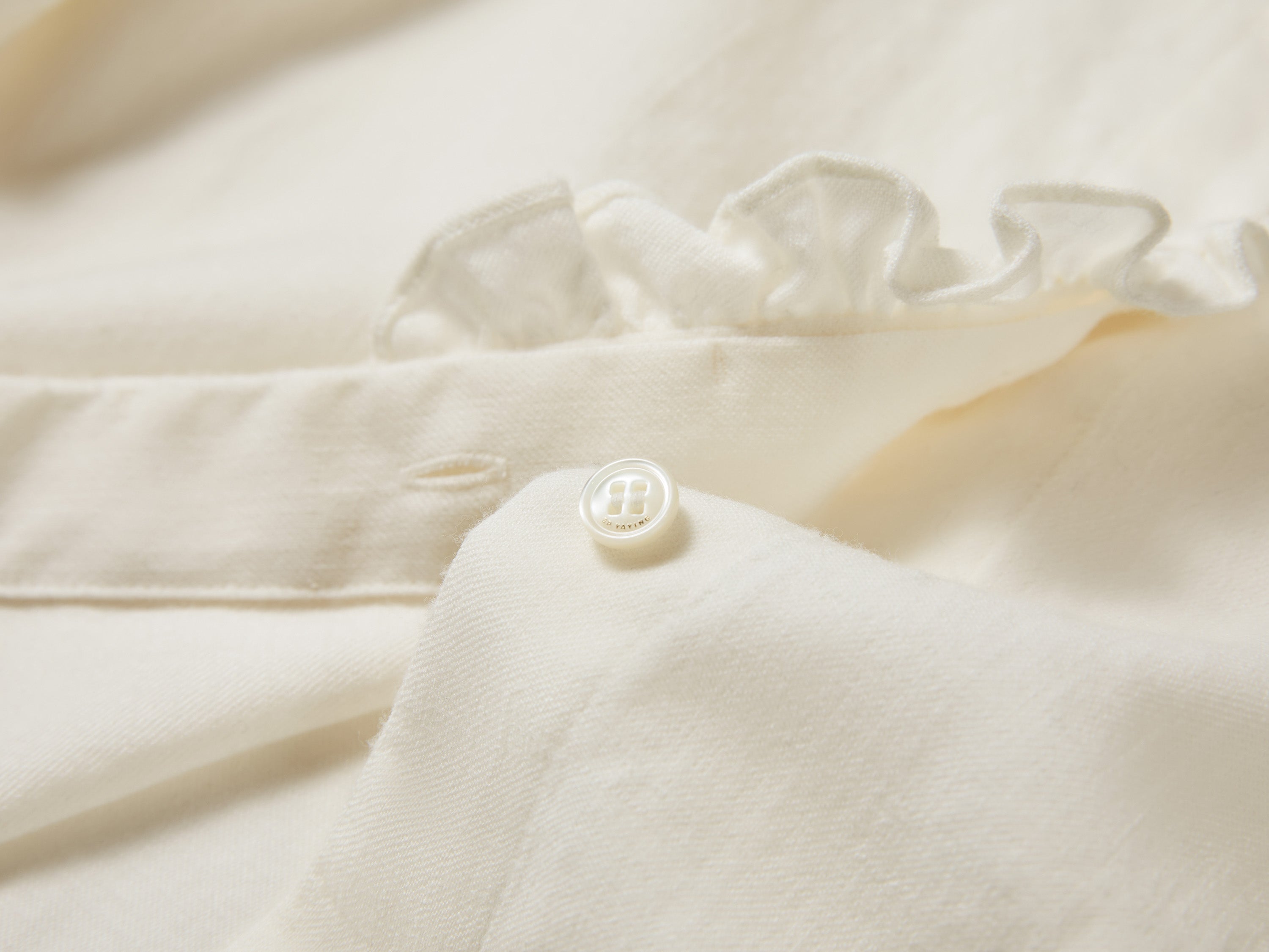 EP YAYING White Ruffle Stand Collar Wool Blouse