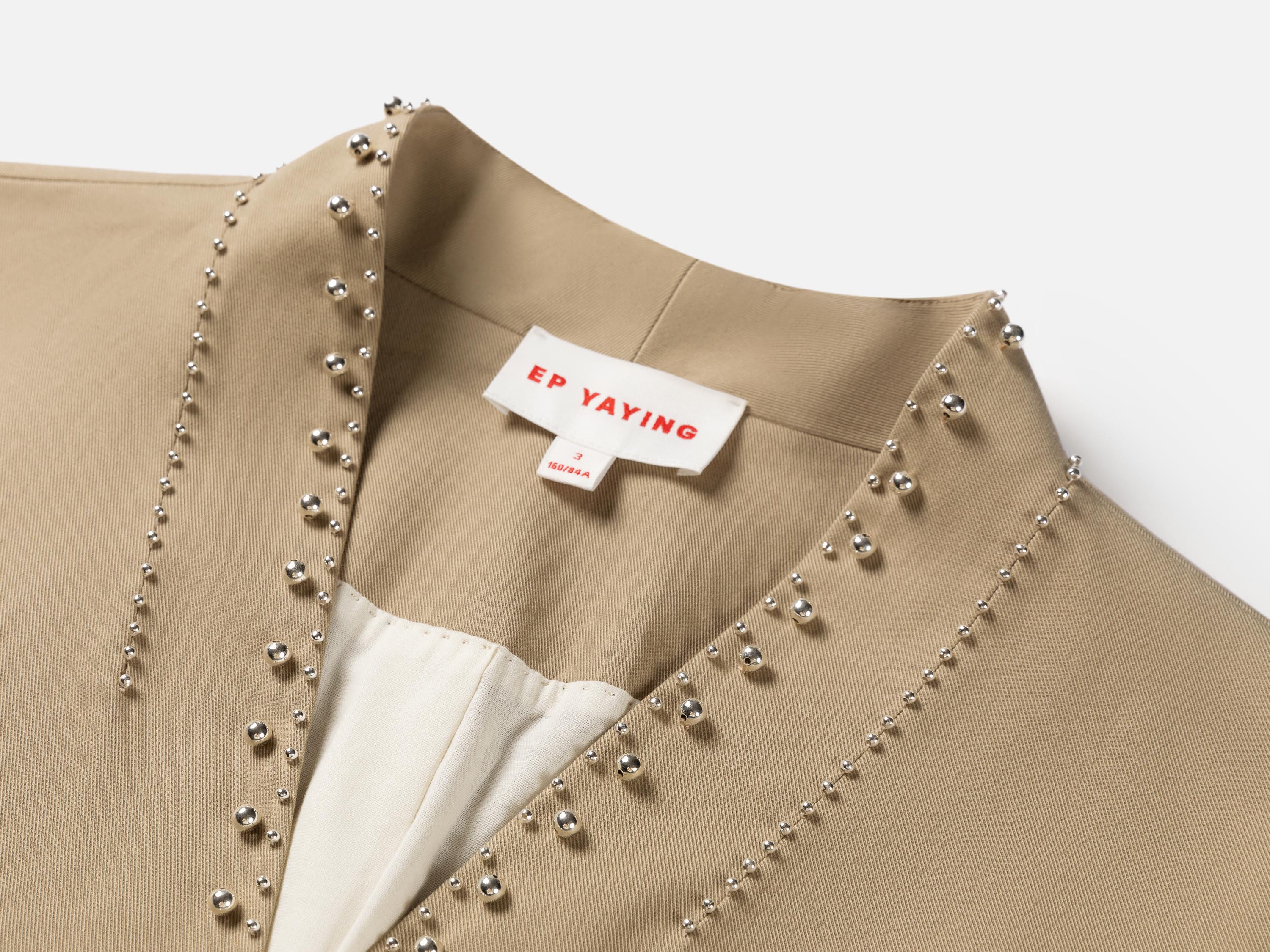 EP YAYING Beige Embroidered Long Coat