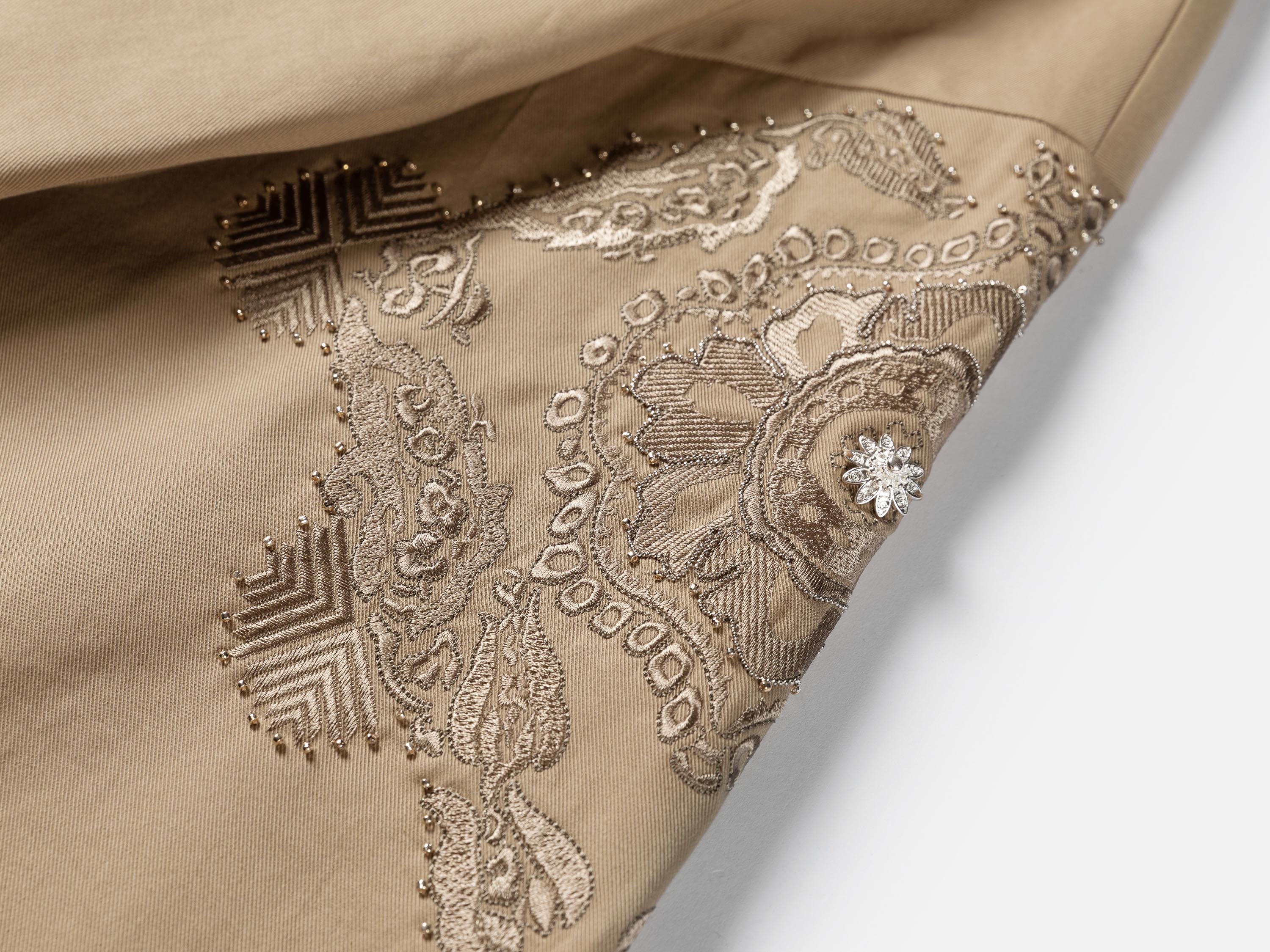 EP YAYING Beige Embroidered Long Coat