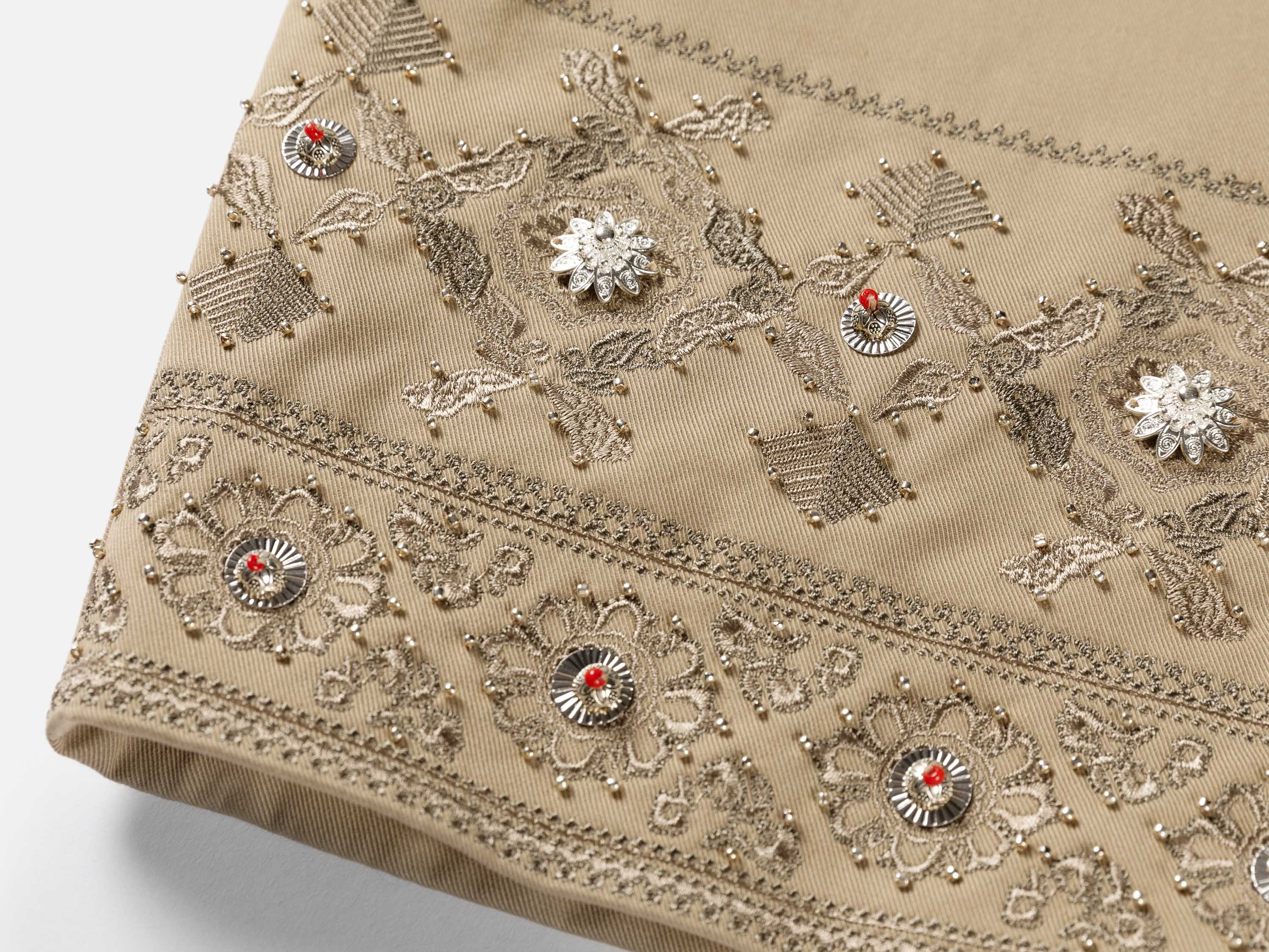 EP YAYING Beige Embroidered Long Coat