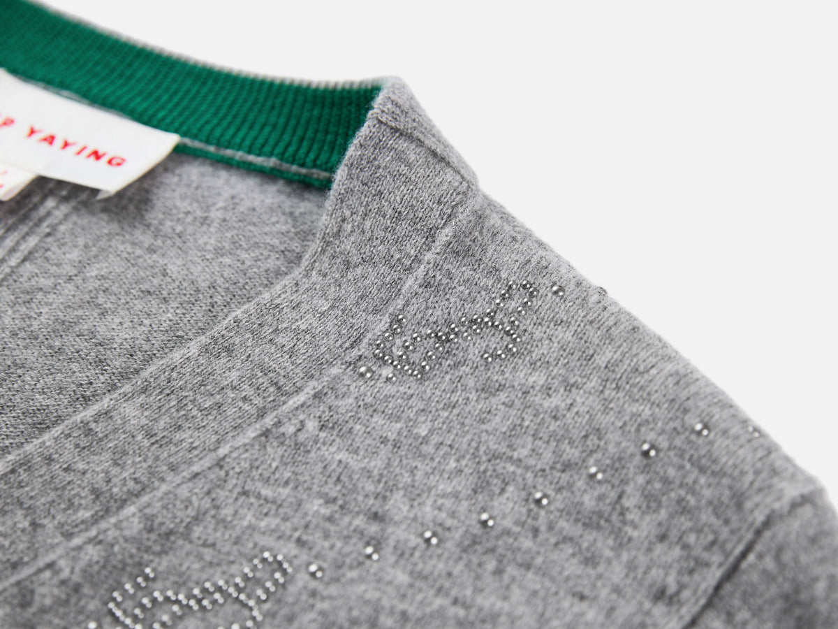 EP YAYING Wool Cashmere V-Neck Sequin Knit Cardigan Sweater
