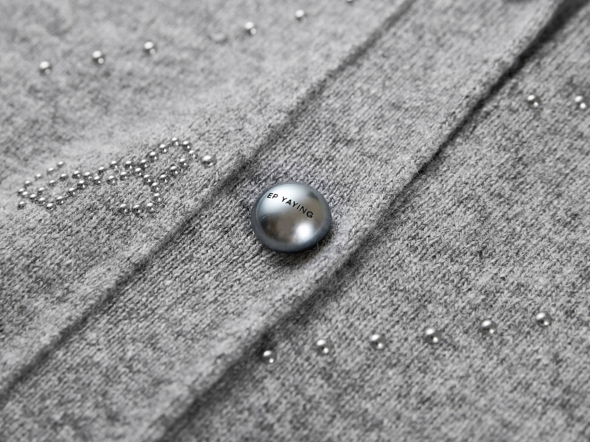 EP YAYING Wool Cashmere V-Neck Sequin Knit Cardigan Sweater