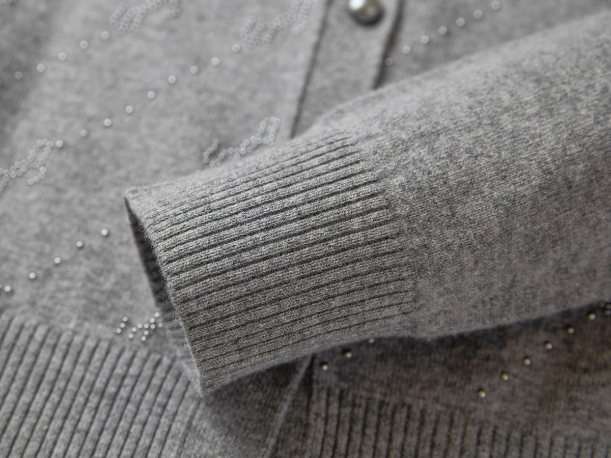 EP YAYING Wool Cashmere V-Neck Sequin Knit Cardigan Sweater