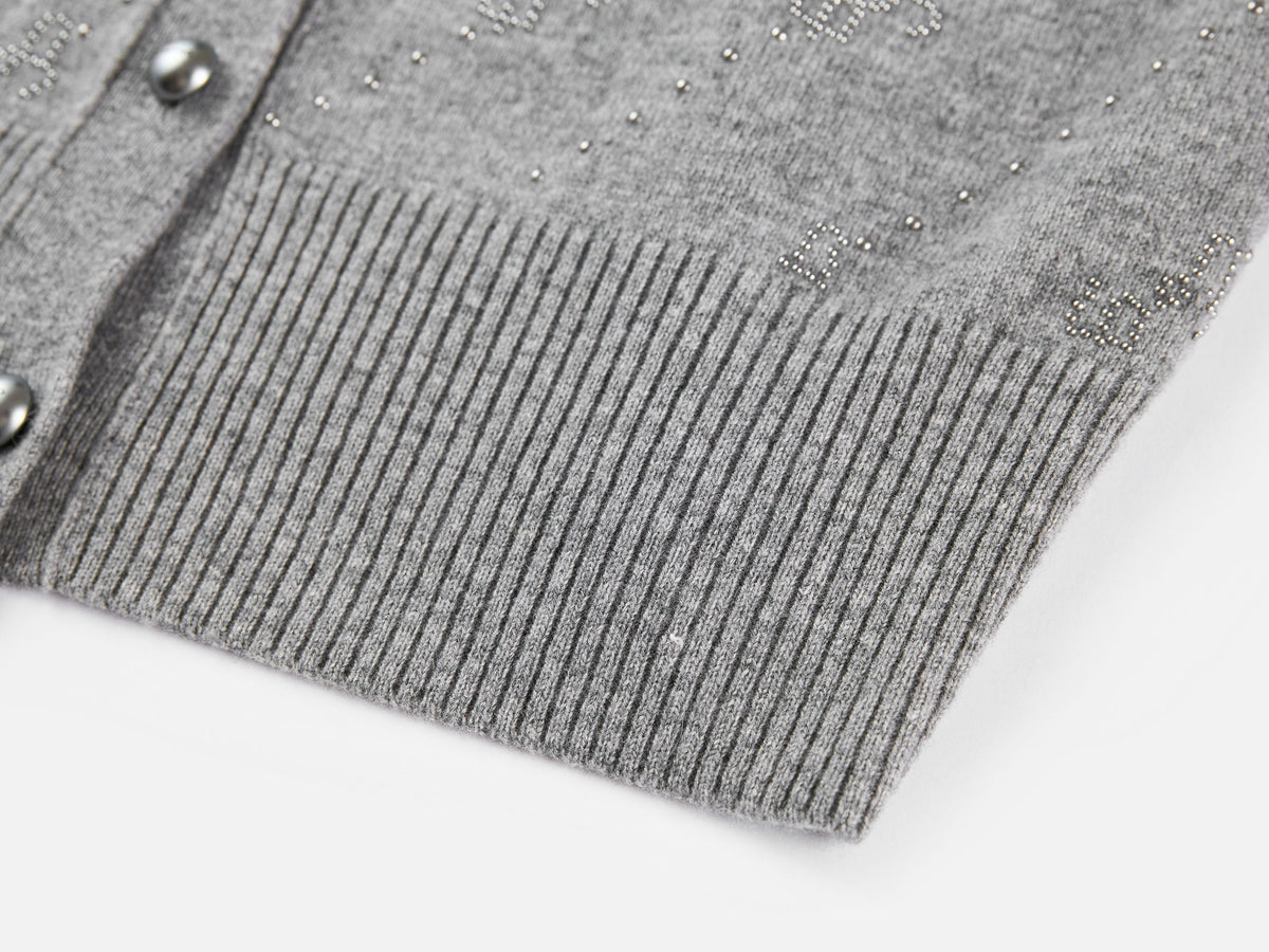 EP YAYING Wool Cashmere V-Neck Sequin Knit Cardigan Sweater