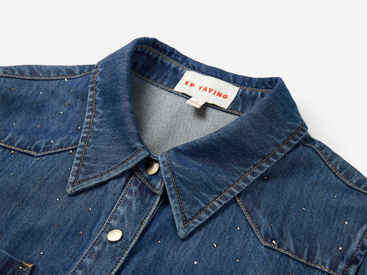 EP YAYING Rhinestone Embellished Denim Shirt