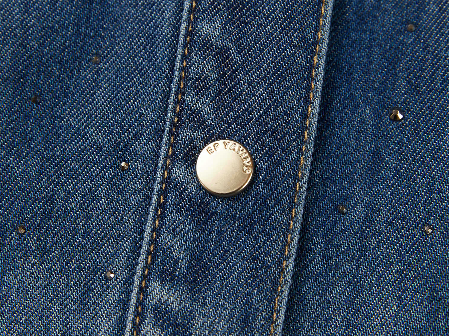 EP YAYING Rhinestone Embellished Denim Shirt