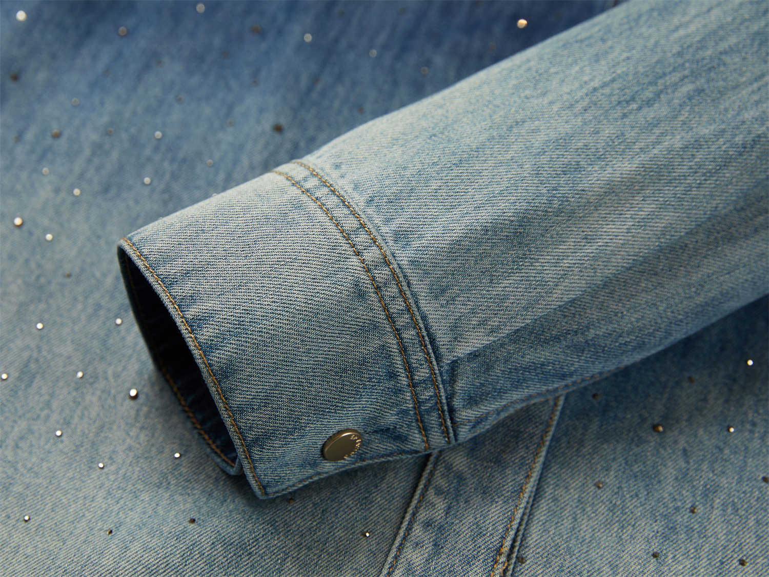 EP YAYING Rhinestone Embellished Denim Shirt
