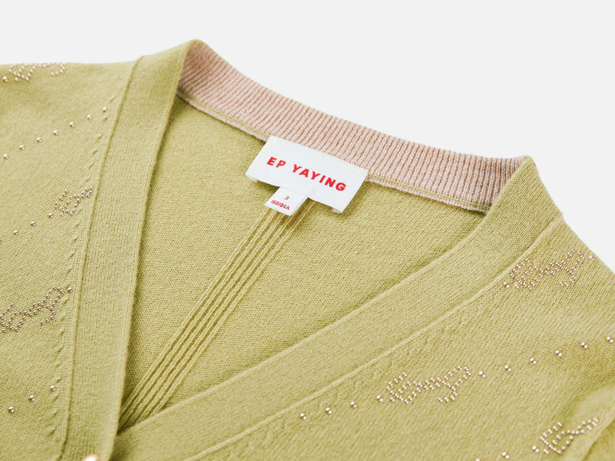 EP YAYING Wool Cashmere V-Neck Sequin Knit Cardigan Sweater