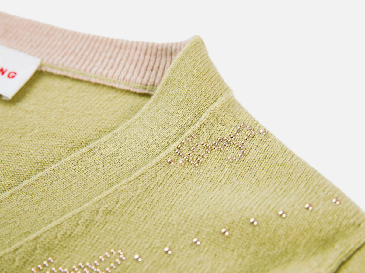 EP YAYING Wool Cashmere V-Neck Sequin Knit Cardigan Sweater