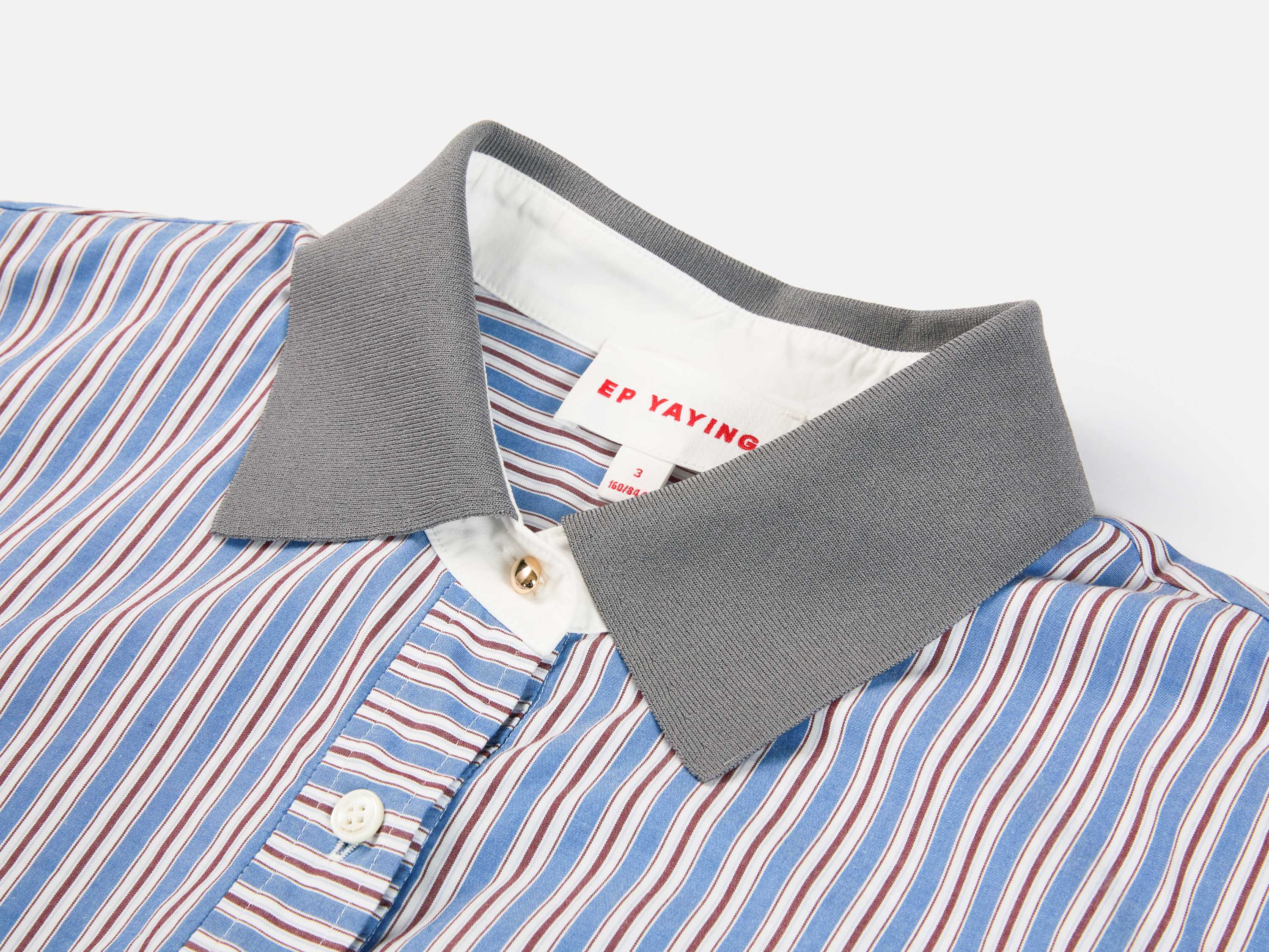 EP YAYING Cotton Blue-and-White Striped Shirt