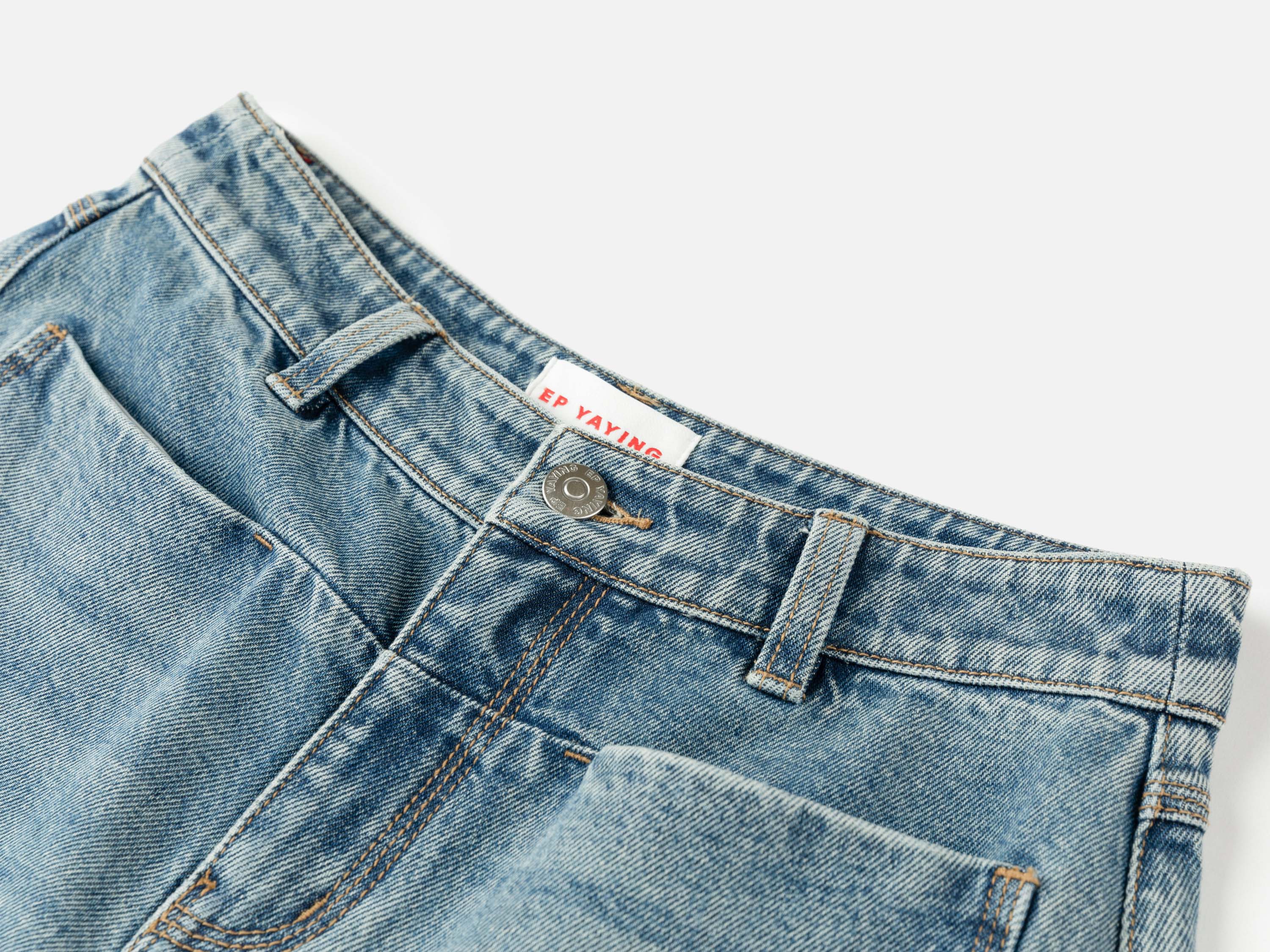 EP YAYING Vintage Stretch High-Waist Curved Wide-Leg Denim Pants