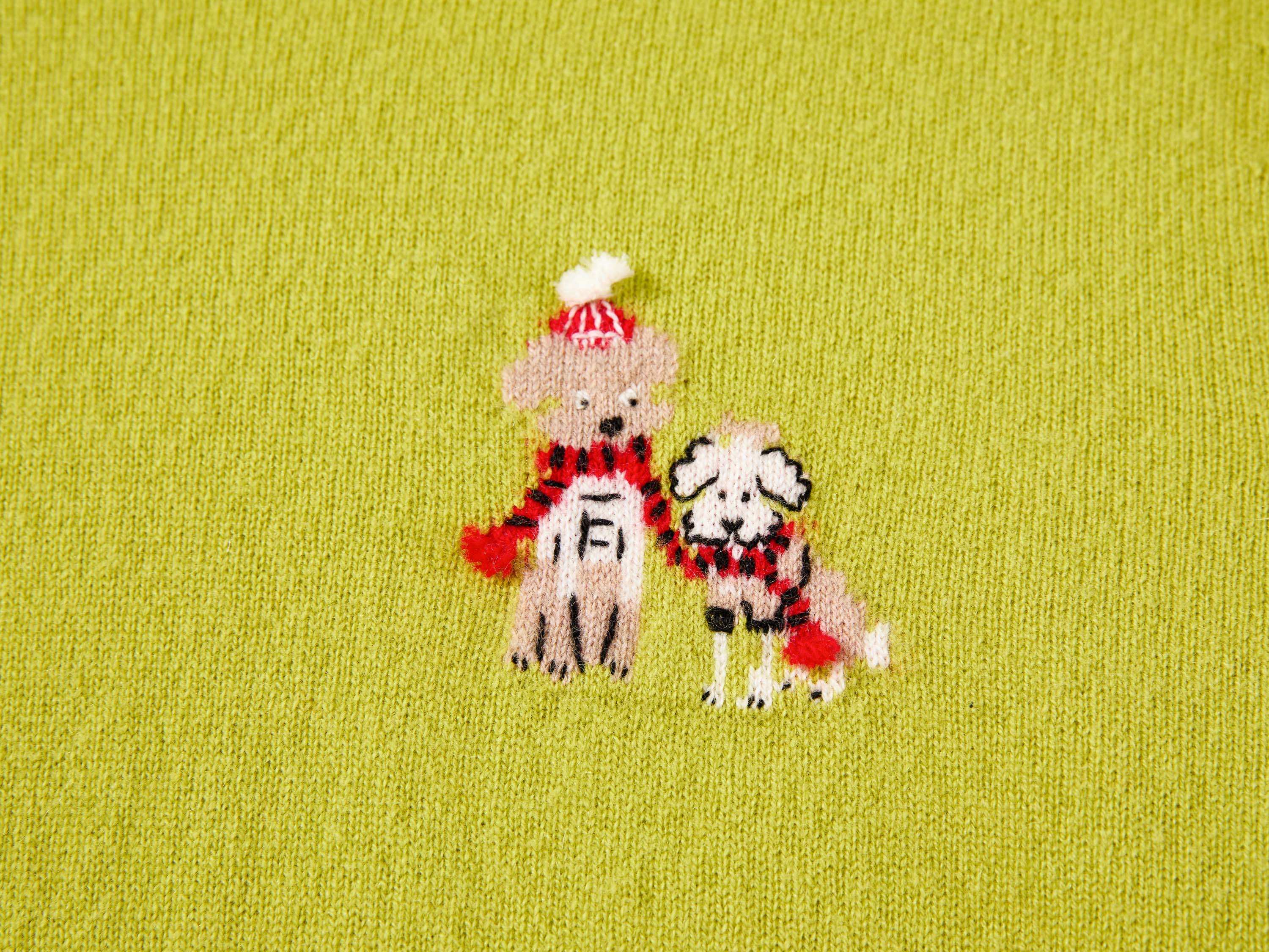EP YAYING Wool Cashmere Puppy Jacquard Faux Two-Piece Sweater