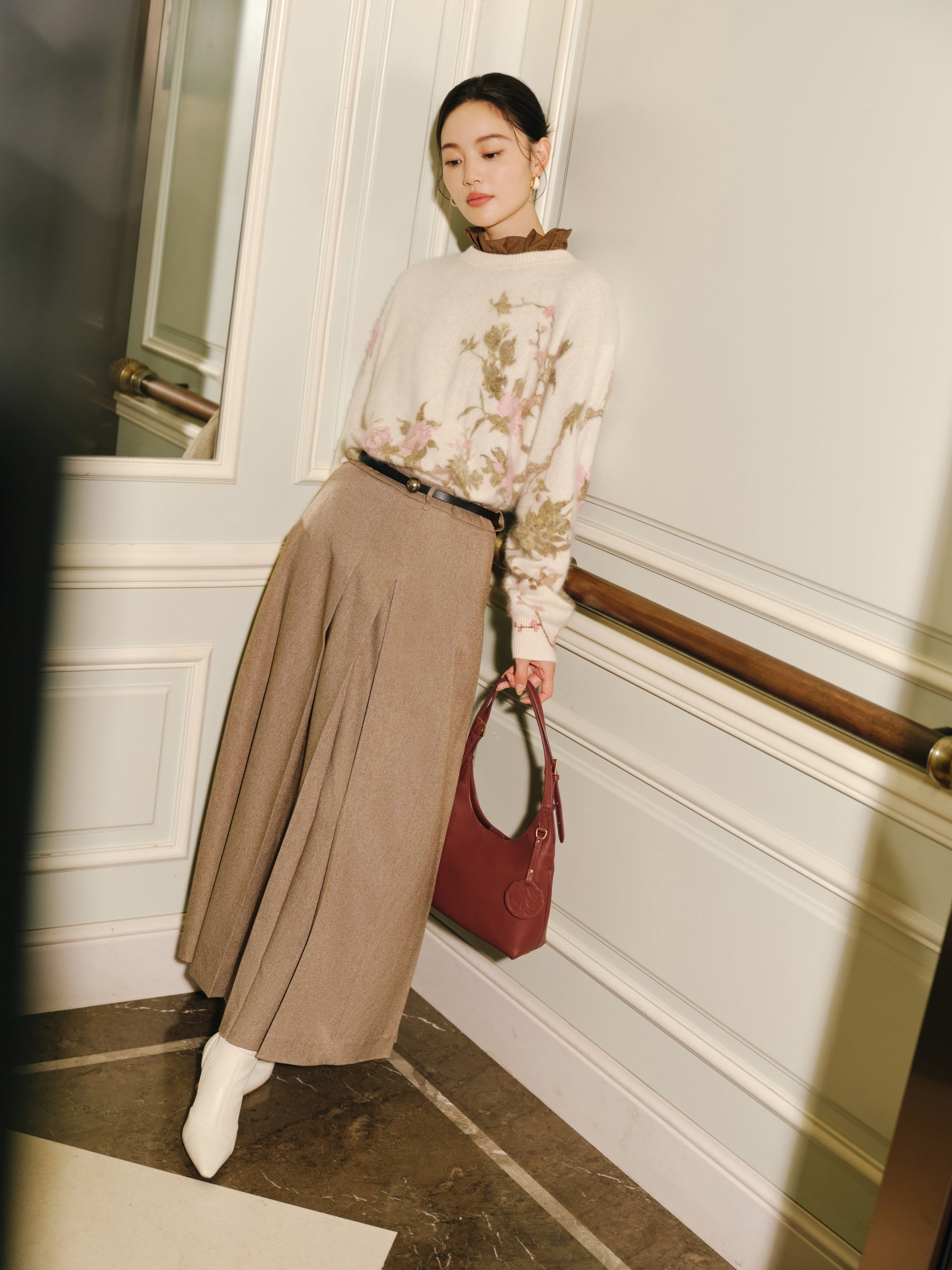 EP YAYING Jacquard Crew Neck Pullover Sweater