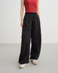 EP YAYING Technical Brushed Nylon Straight-Leg Wide-Leg Pants