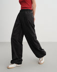 EP YAYING Technical Brushed Nylon Straight-Leg Wide-Leg Pants