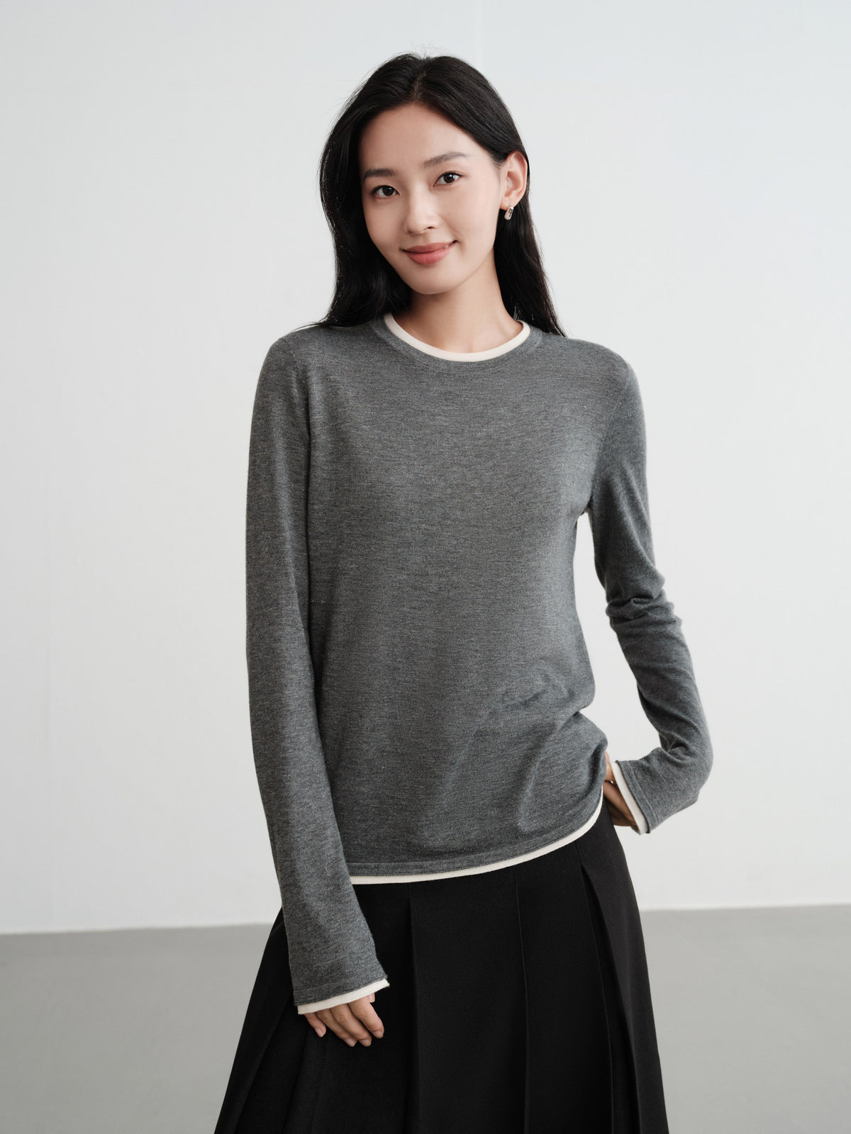 EP YAYING Slub Yarn Round Neck Knit Top