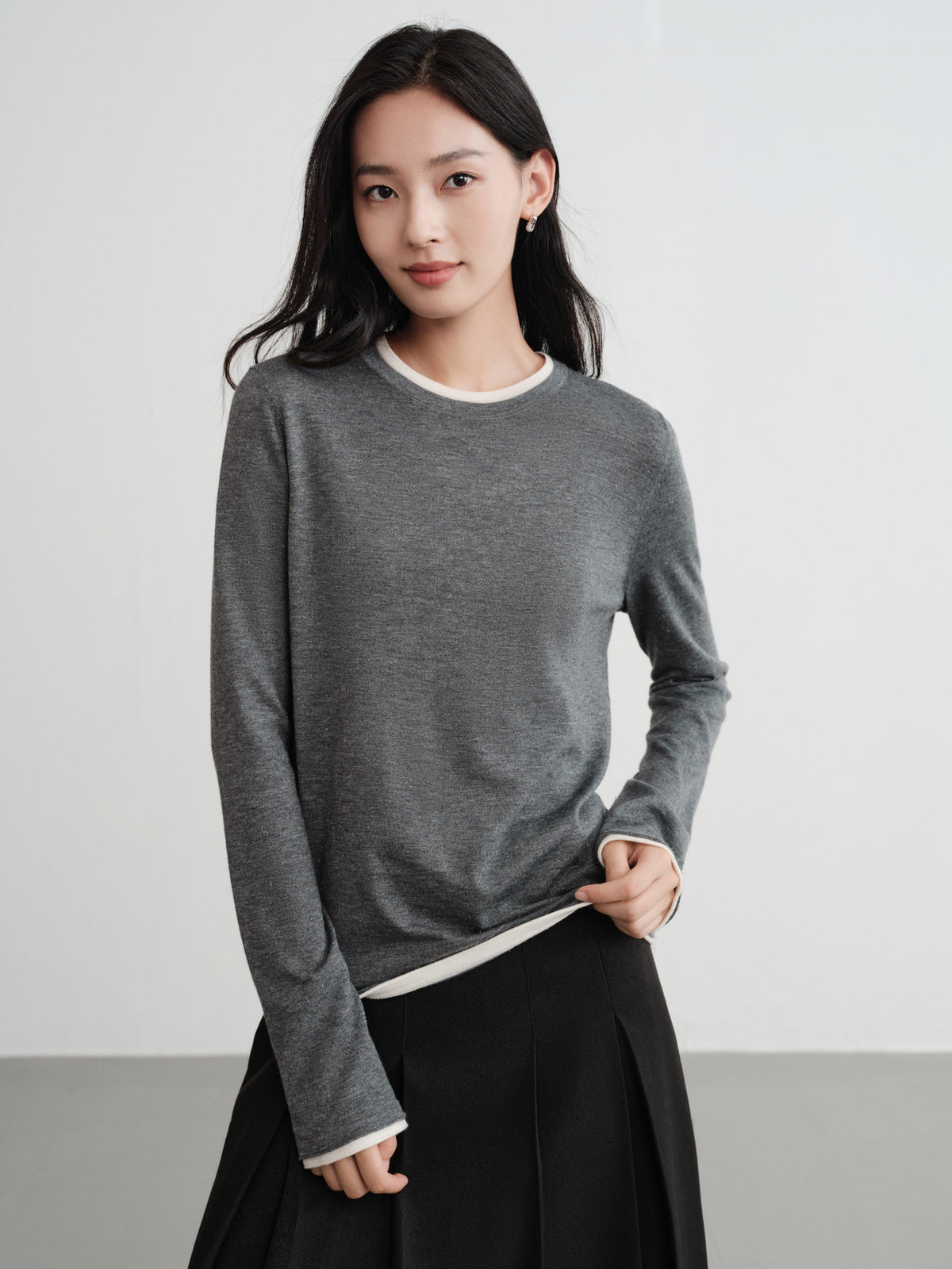EP YAYING Slub Yarn Round Neck Knit Top