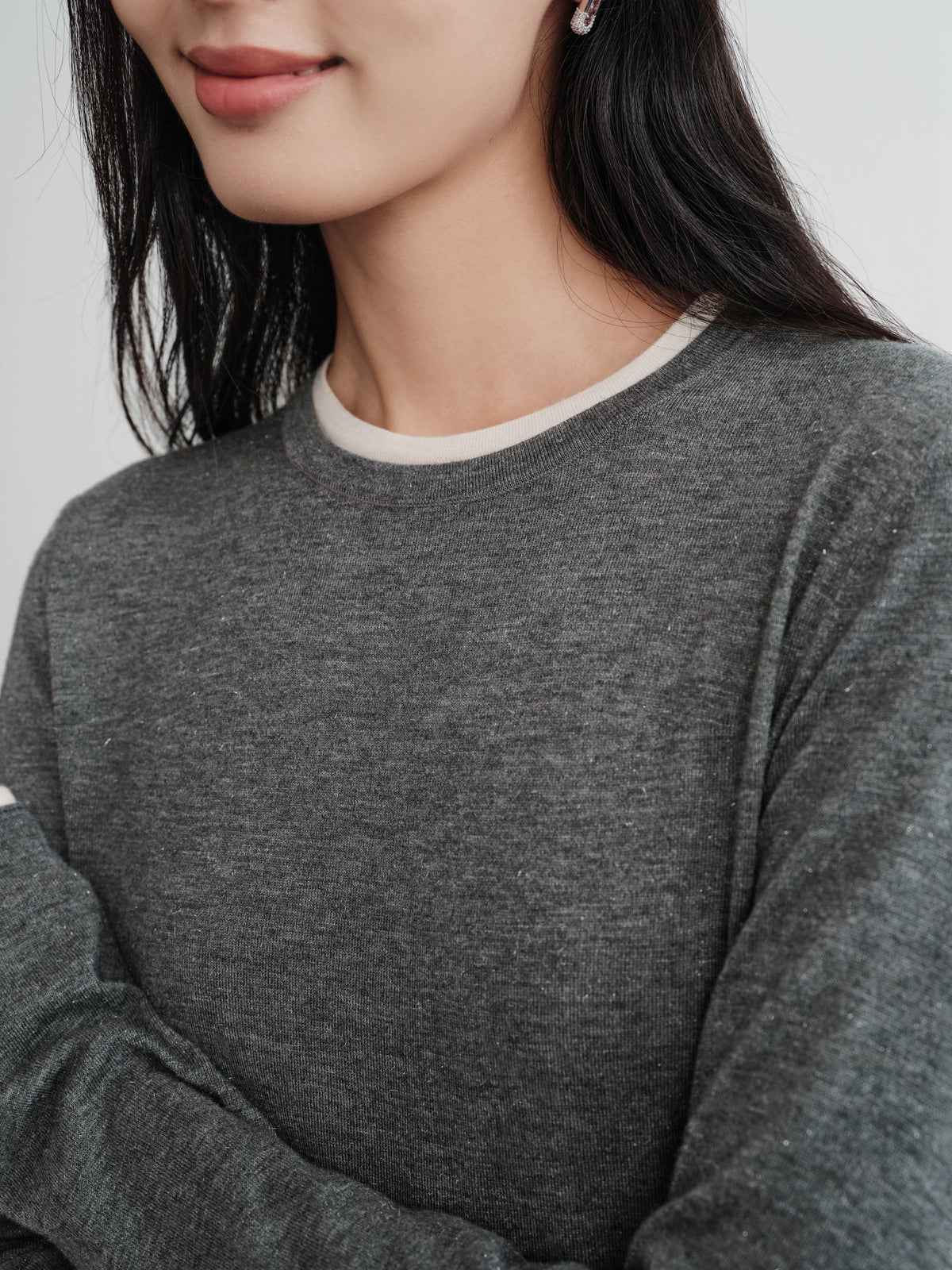 EP YAYING Slub Yarn Round Neck Knit Top