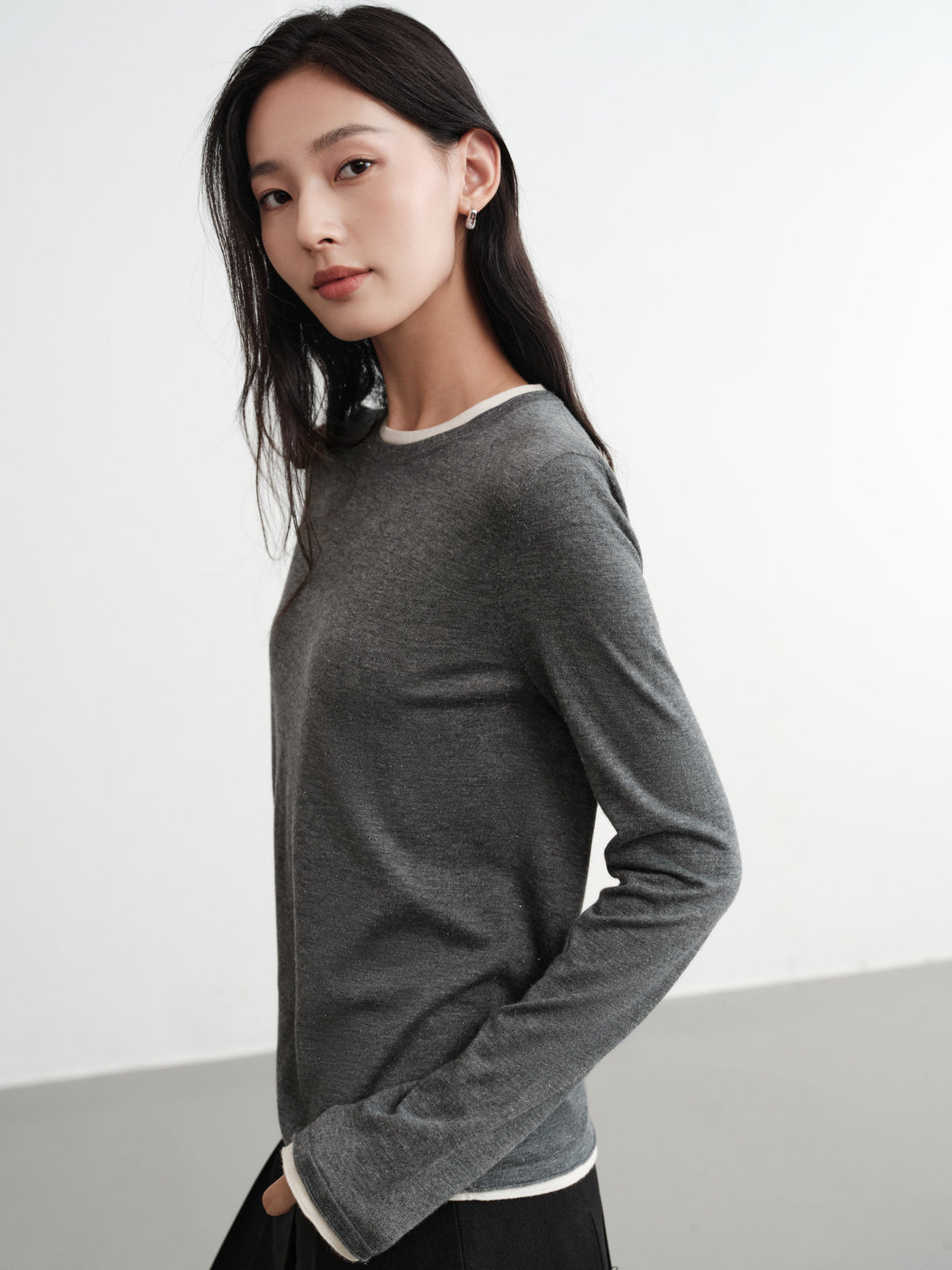 EP YAYING Slub Yarn Round Neck Knit Top