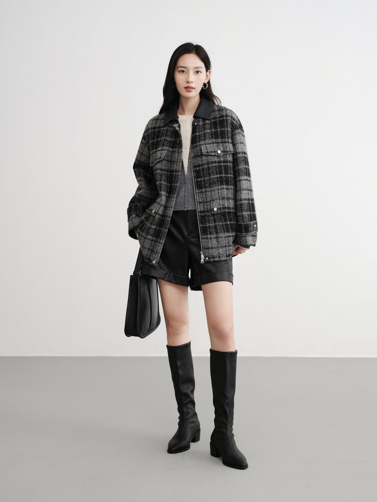 EP YAYING Layered Collar Soft Wool Cashmere Old Money Style Sweater