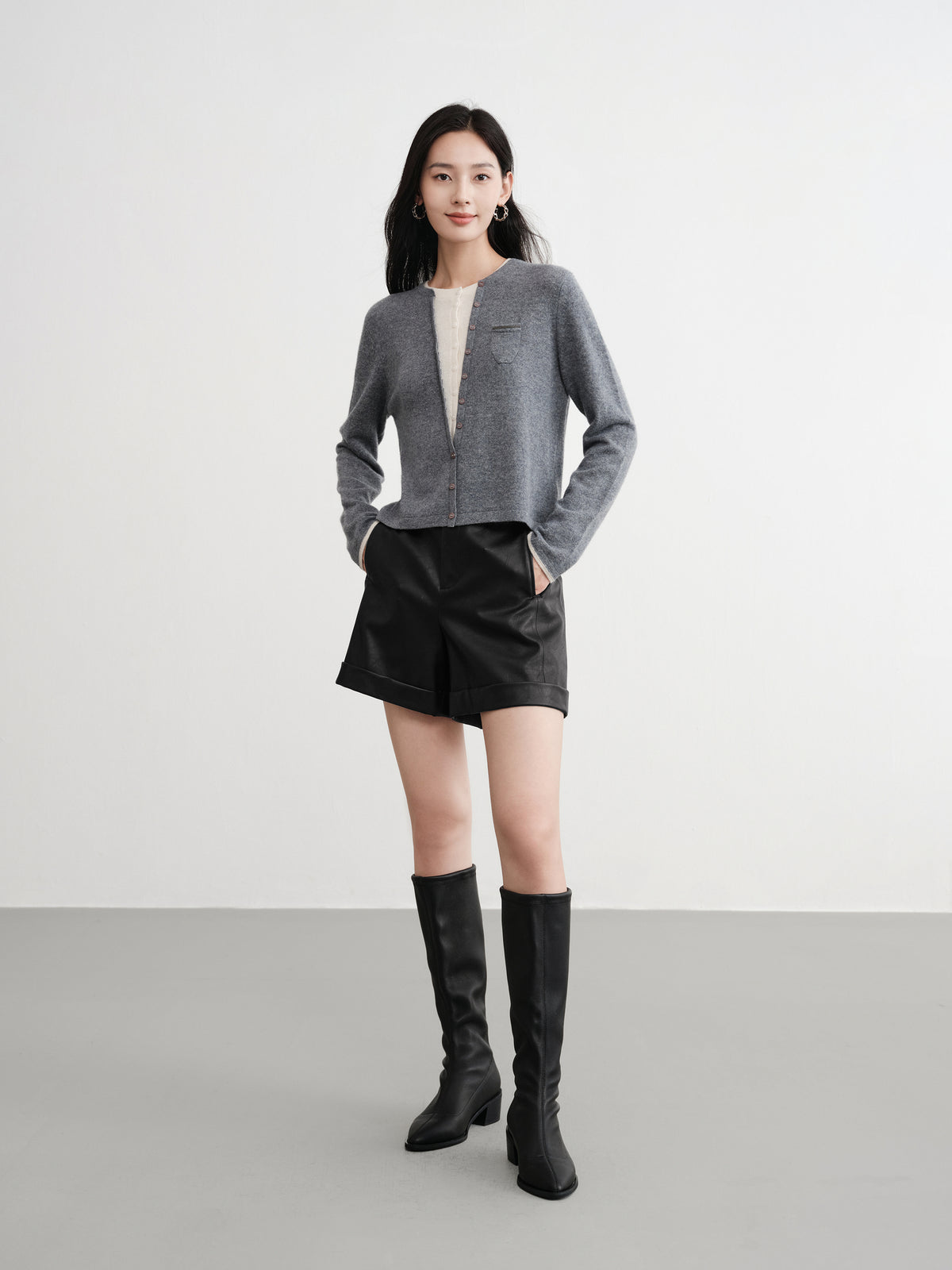 EP YAYING Layered Collar Soft Wool Cashmere Old Money Style Sweater