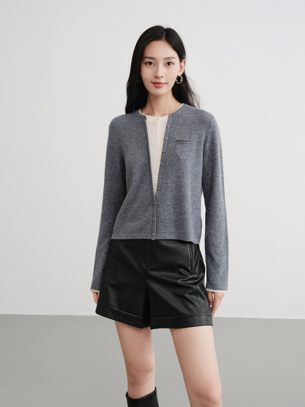 EP YAYING Layered Collar Soft Wool Cashmere Old Money Style Sweater