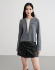EP YAYING Layered Collar Soft Wool Cashmere Old Money Style Sweater