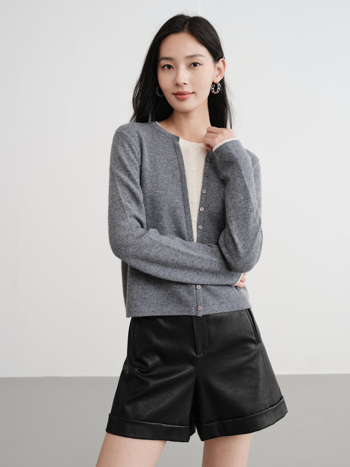 EP YAYING Layered Collar Soft Wool Cashmere Old Money Style Sweater