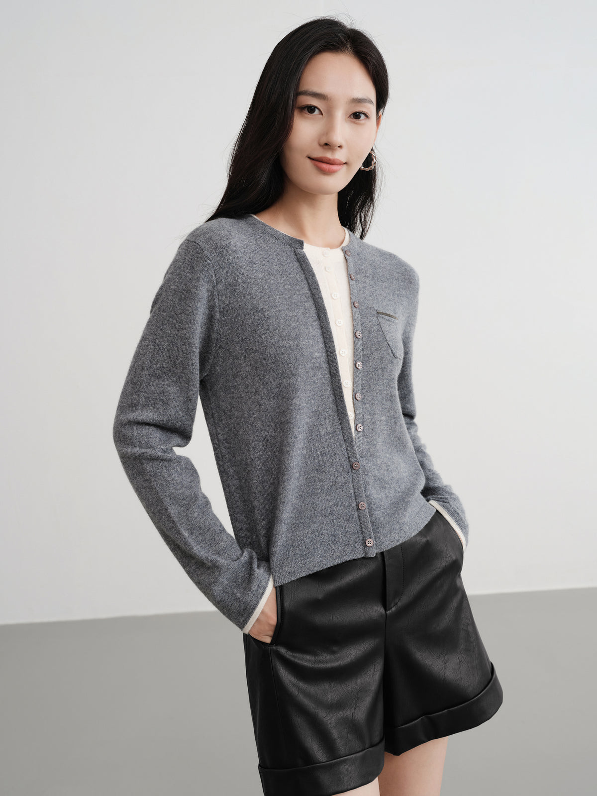 EP YAYING Layered Collar Soft Wool Cashmere Old Money Style Sweater