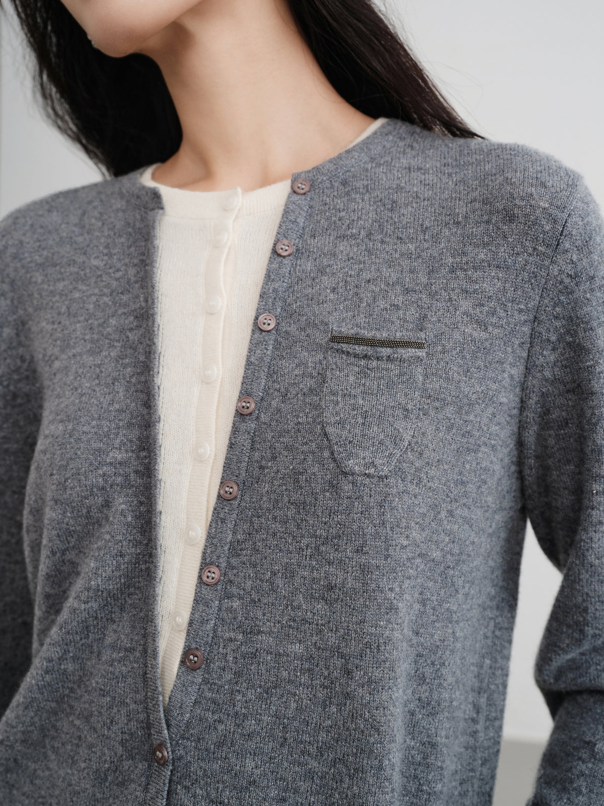 EP YAYING Layered Collar Soft Wool Cashmere Old Money Style Sweater