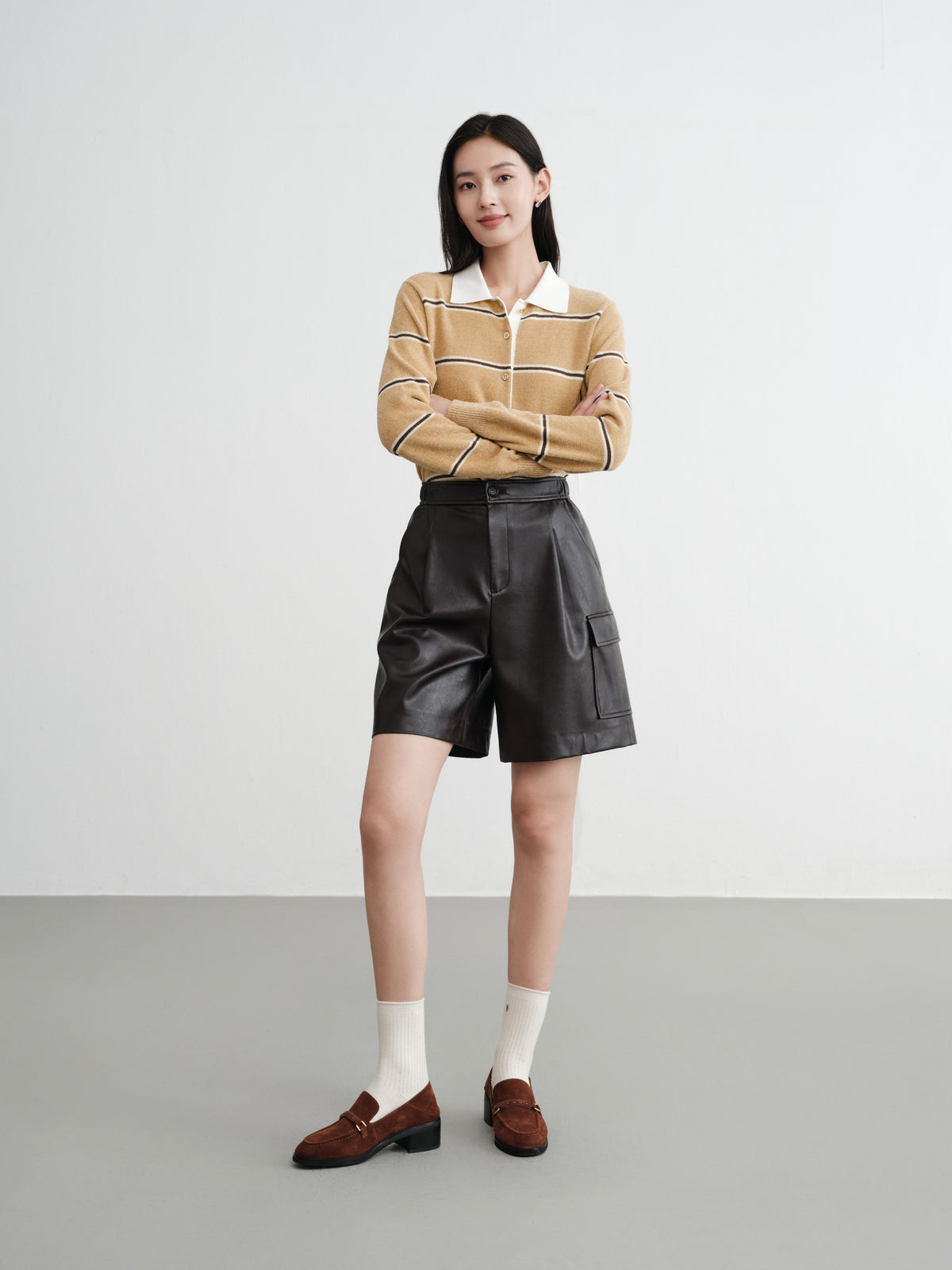 EP YAYING Fine Faux Leather Shorts