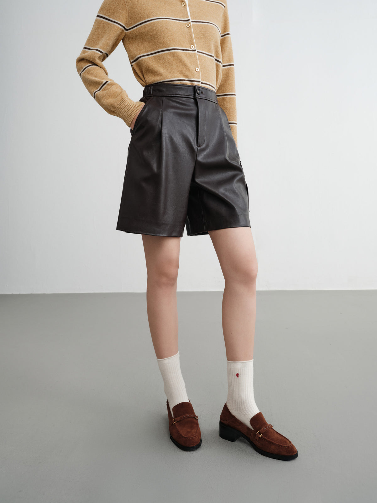EP YAYING Fine Faux Leather Shorts
