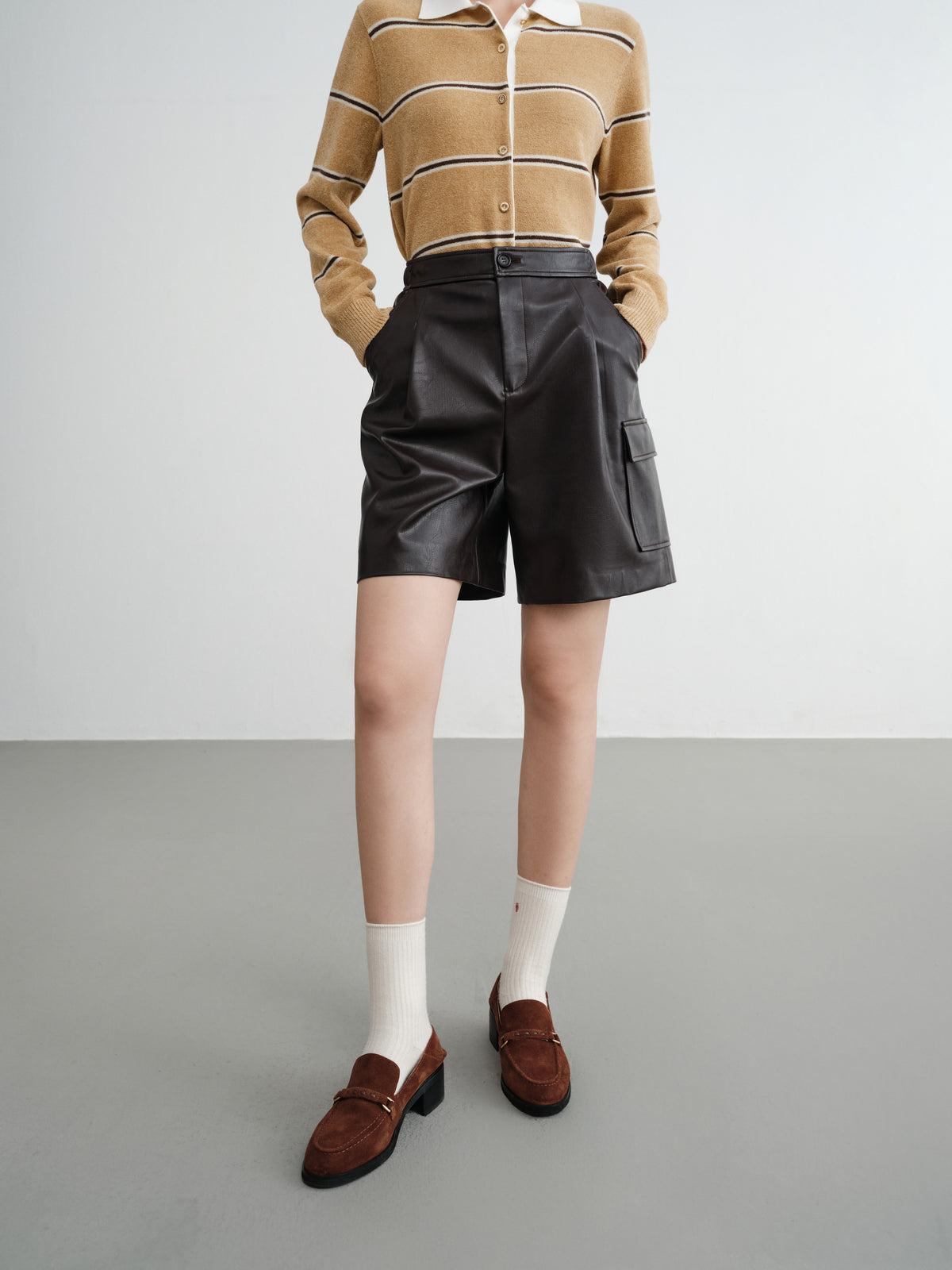 EP YAYING Fine Faux Leather Shorts