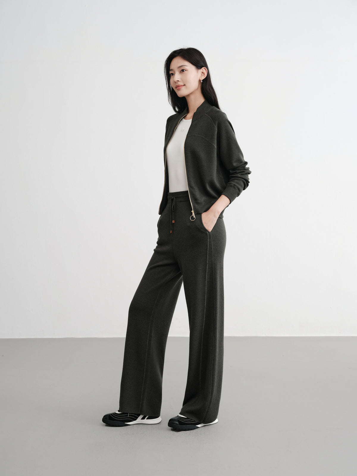 EP YAYING Worsted Wool Raglan Sleeve Straight Jacket Jacket