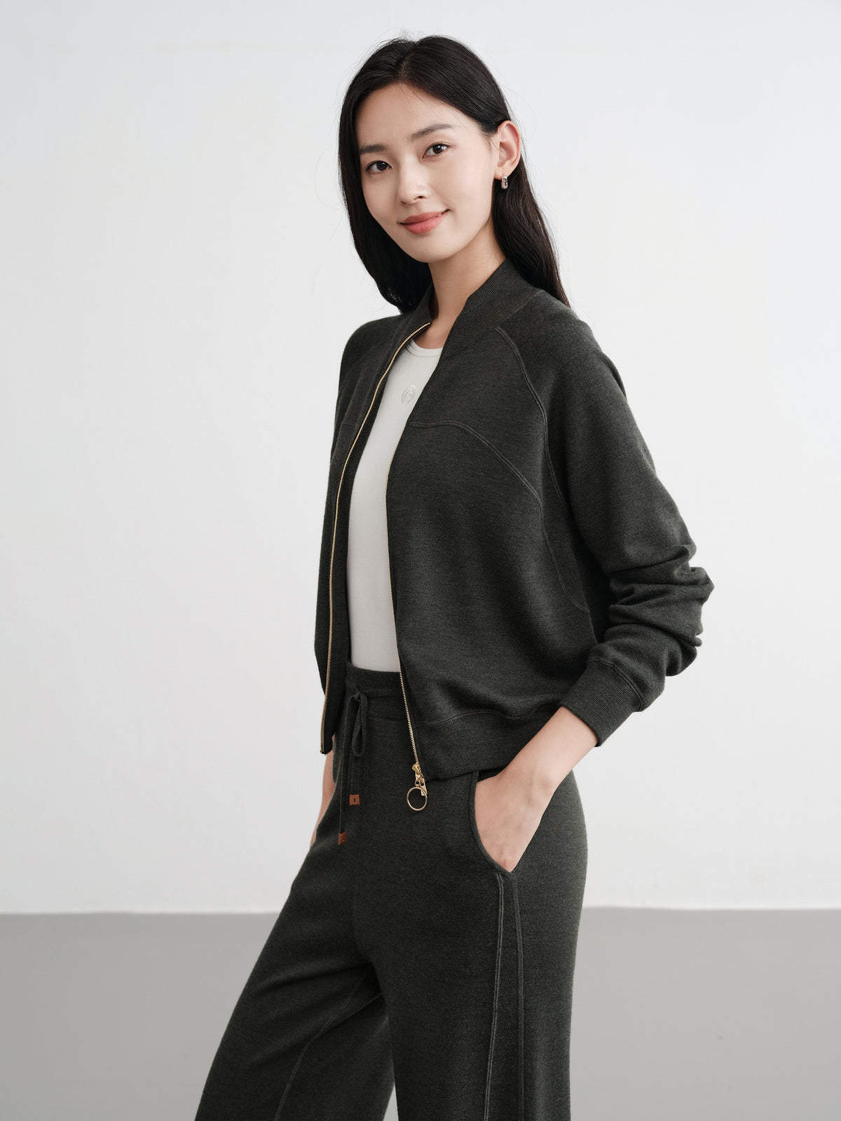 EP YAYING Worsted Wool Raglan Sleeve Straight Jacket Jacket