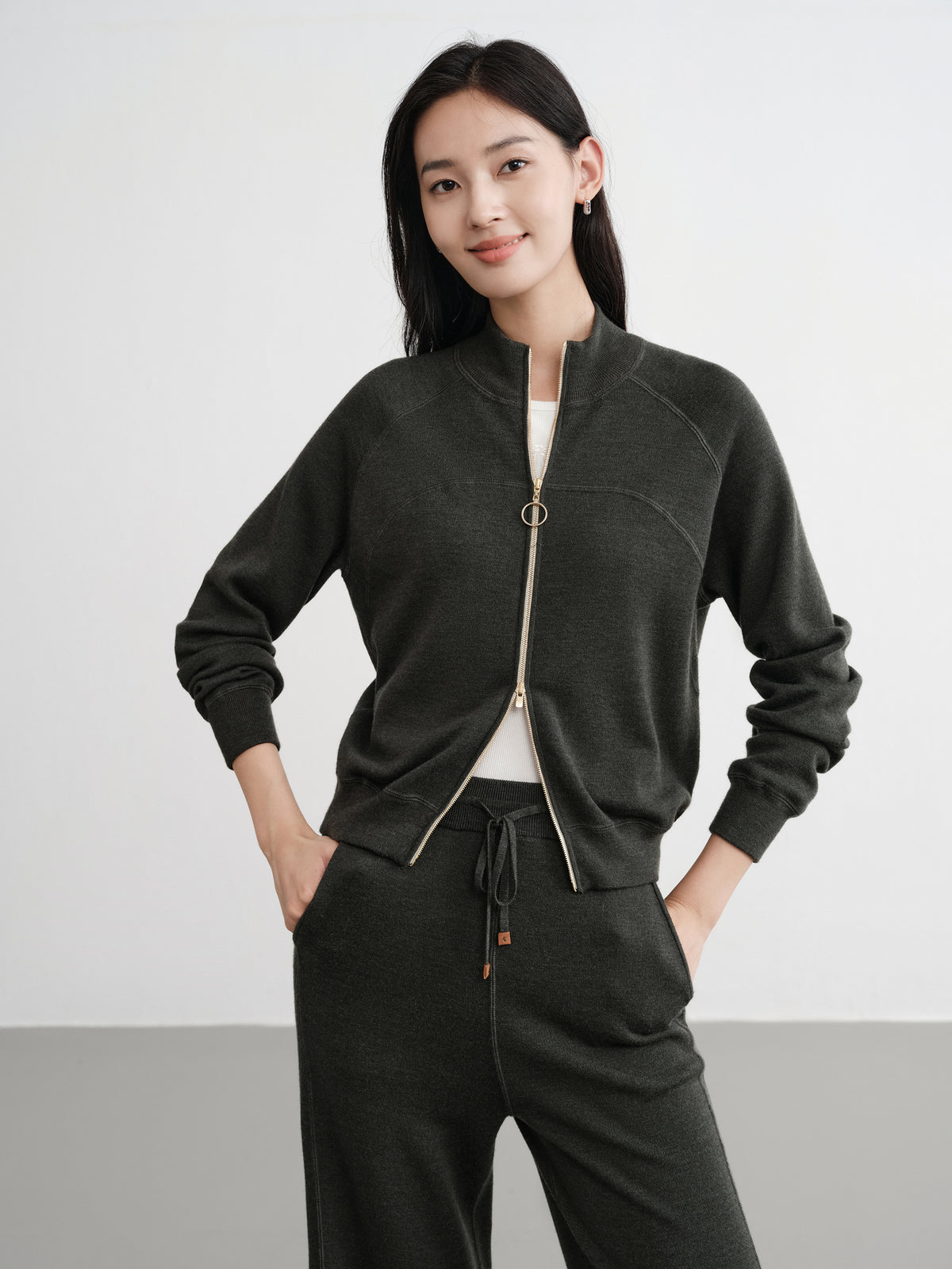 EP YAYING Worsted Wool Raglan Sleeve Straight Jacket Jacket